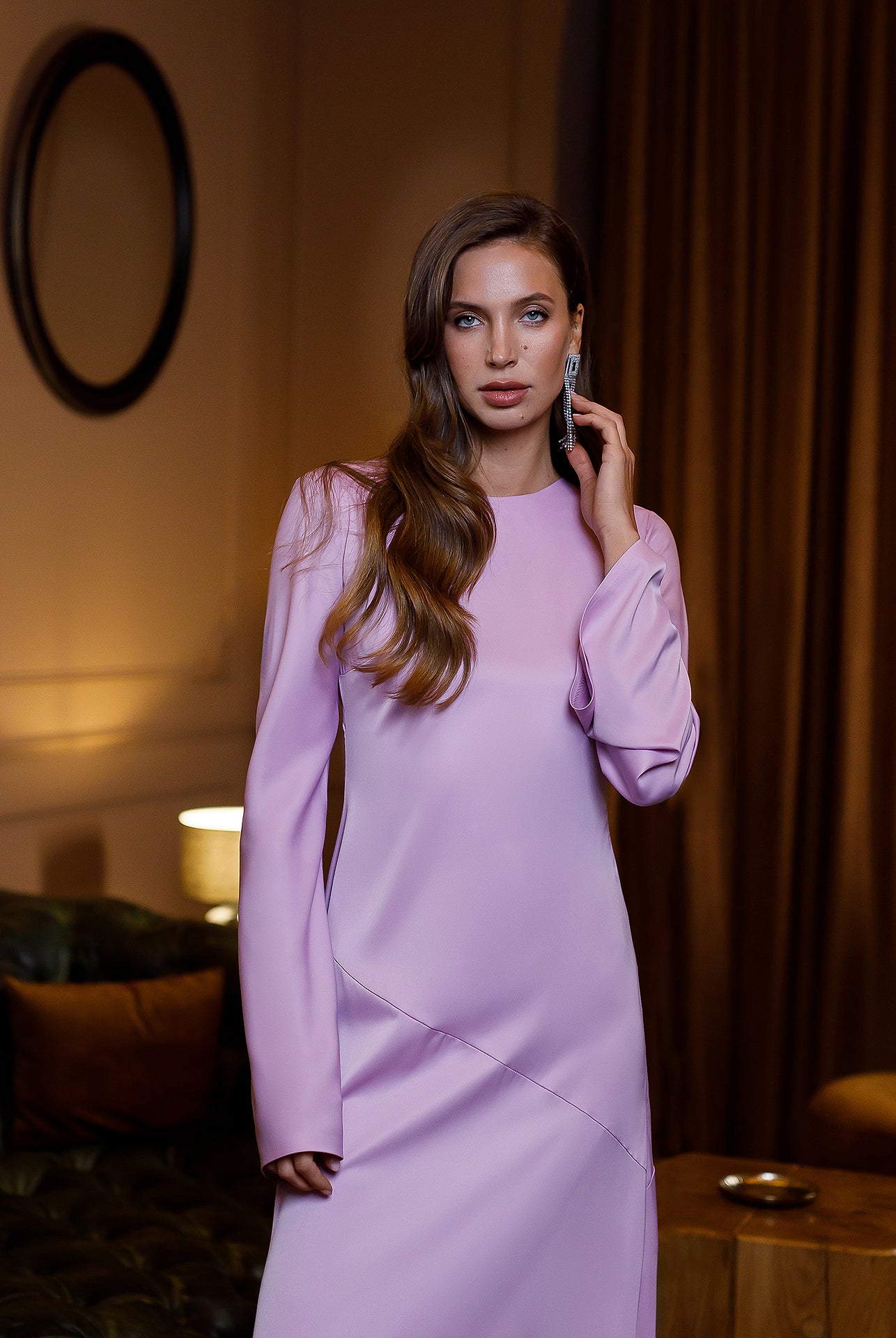 Dusty Pink Satin Backless Maxi Dress - back view | ELAGIA