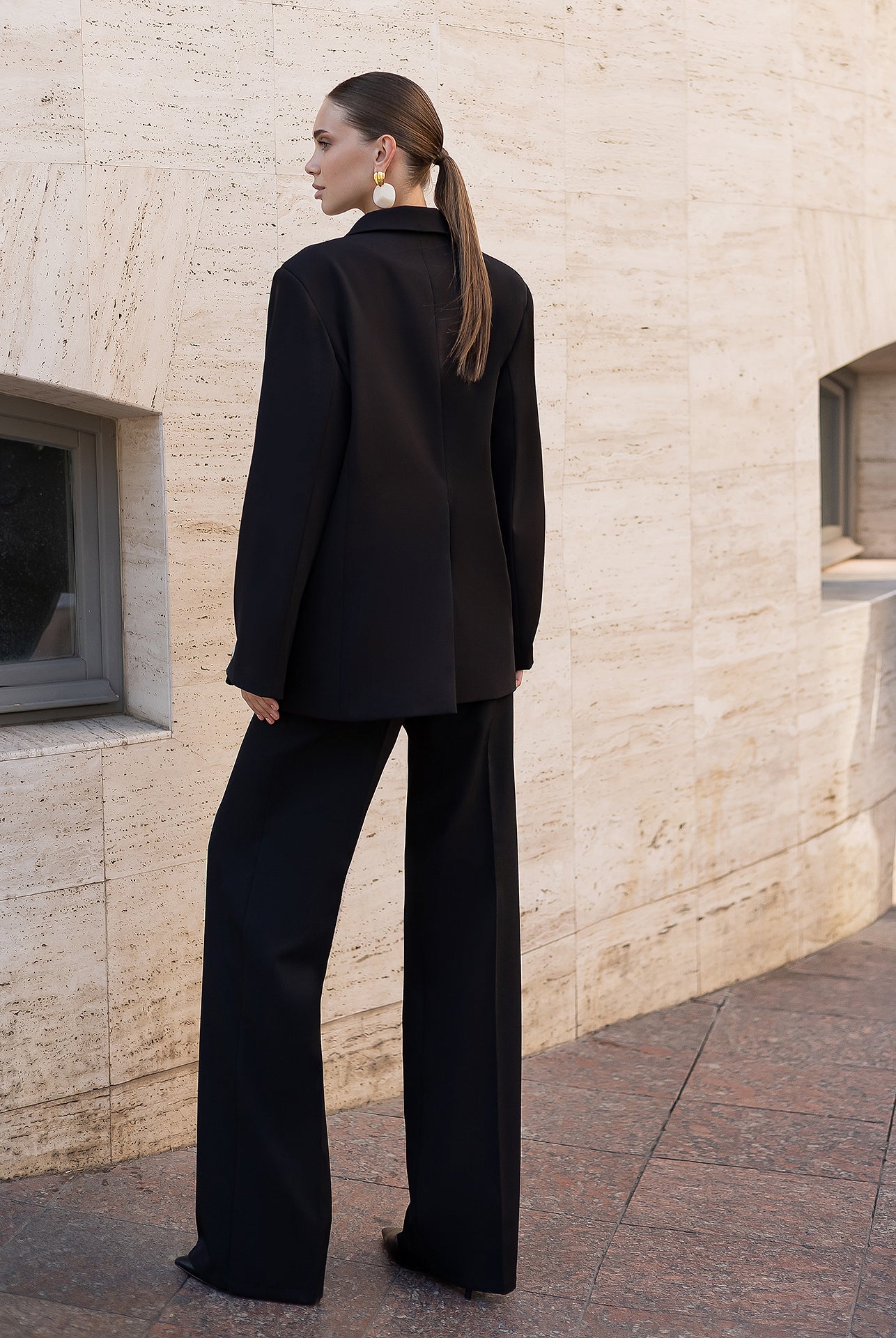 Bella Black Oversized Double-Breasted Jacket - back view | ELAGIA