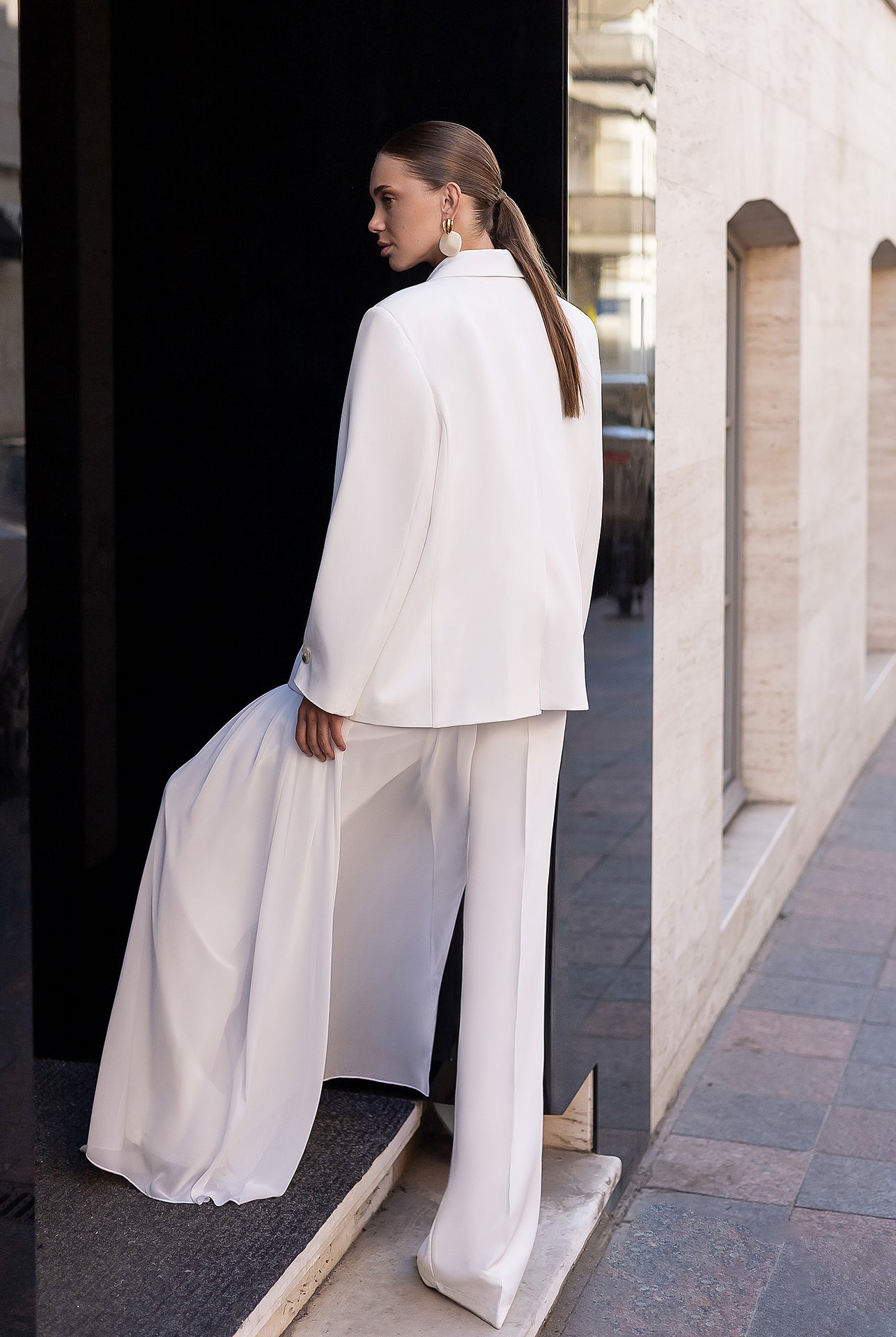 Bella White Oversized Double-Breasted Jacket - back view | ELAGIA