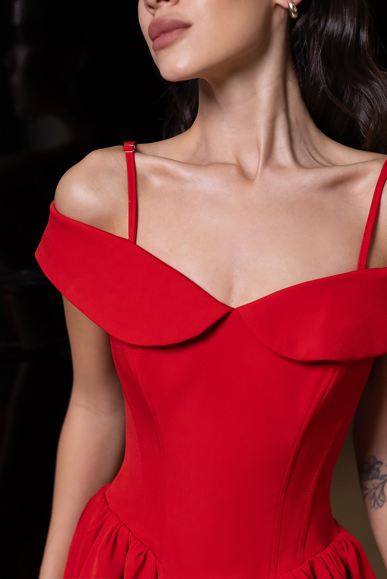 Red Off-The-Shoulder Mini Dress - view 11 | ELAGIA