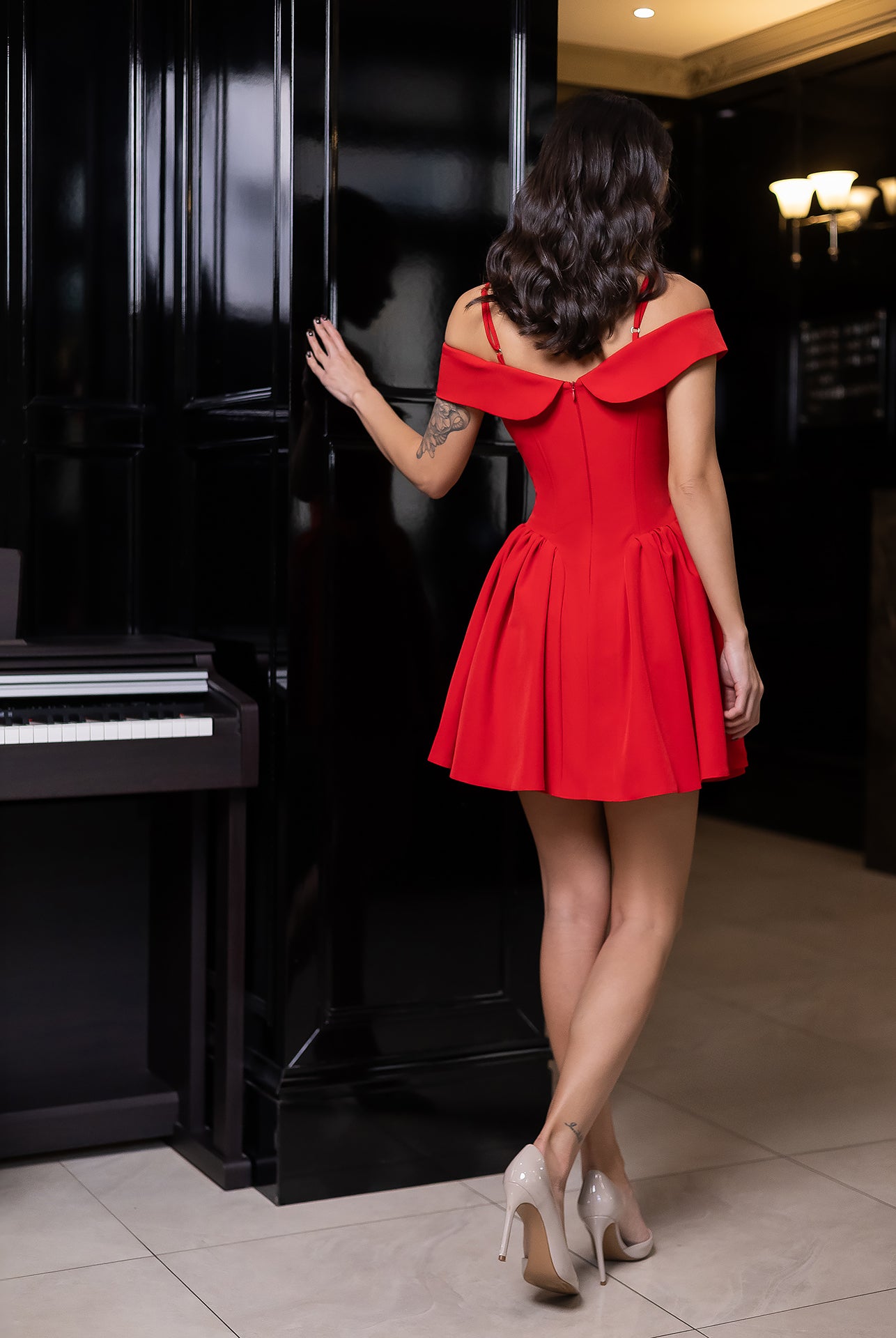Red Off-The-Shoulder Mini Dress - view 9 | ELAGIA