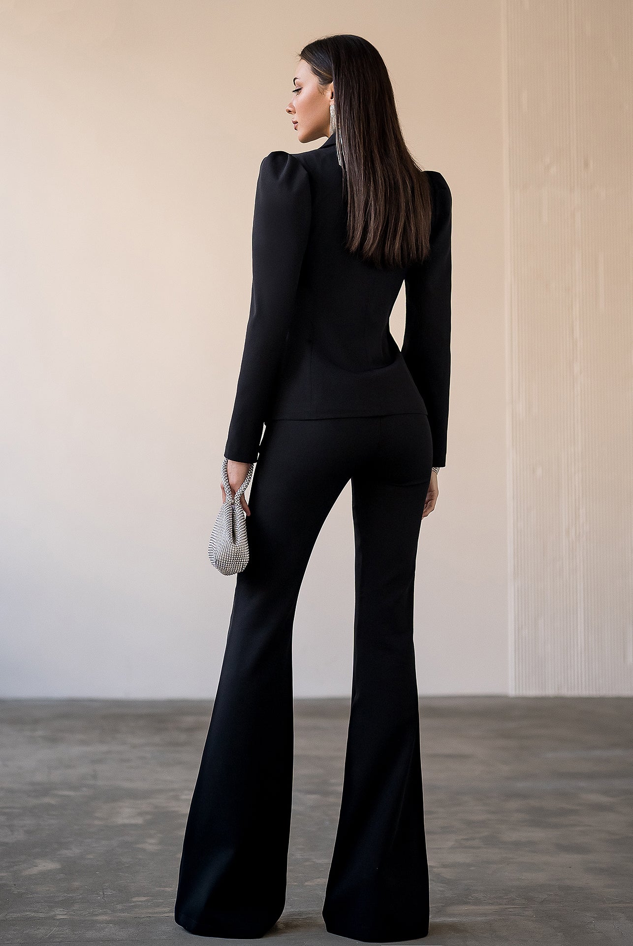 Black Double Breasted Suit 2-Piece - side view | ELAGIA