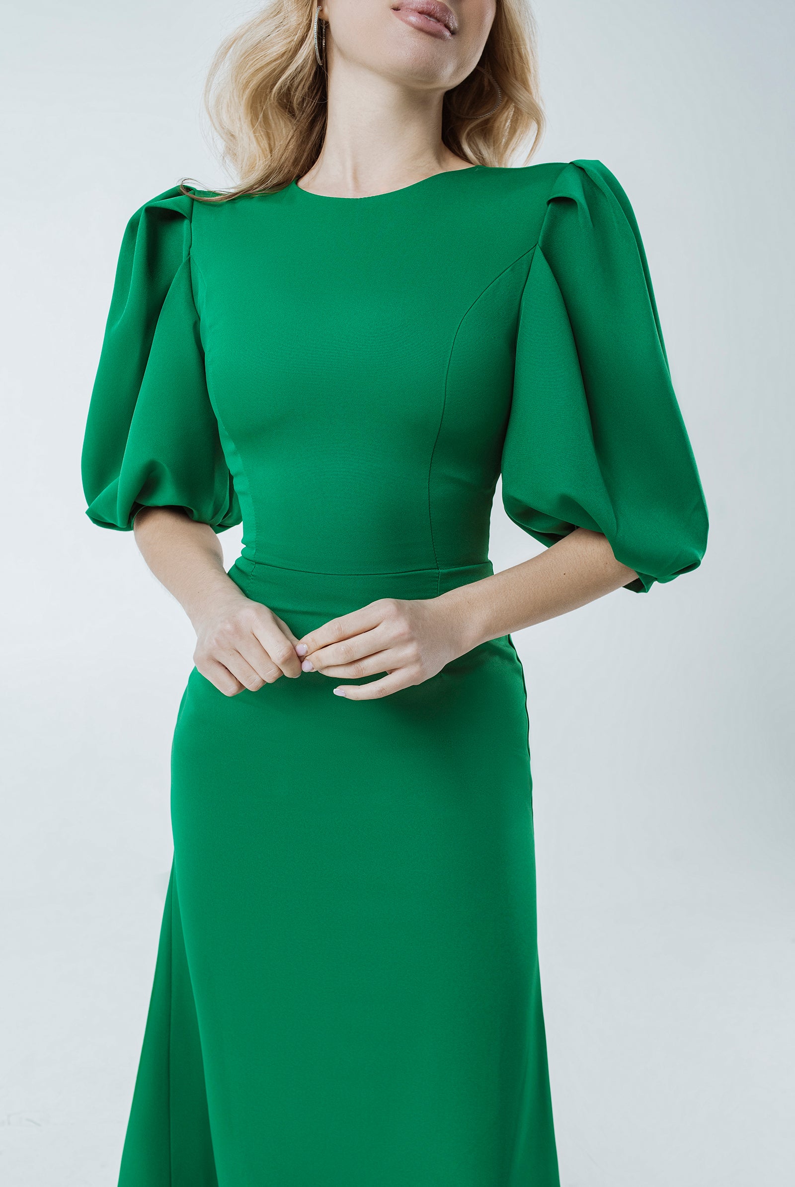 Green Puff Sleeve Midi Dress - styled look | ELAGIA