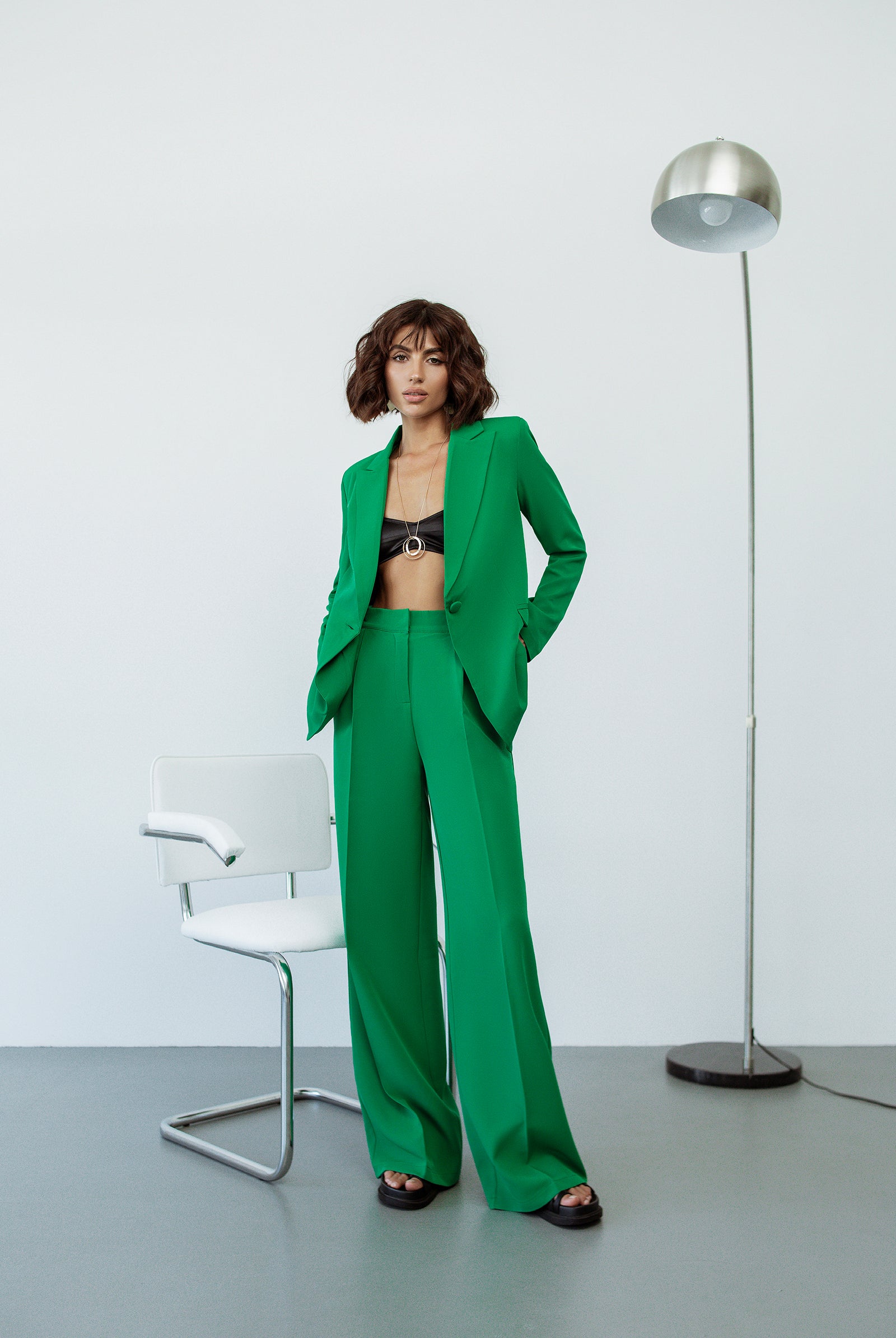 Green Single-Breasted Suits 2-Piece - front view | ELAGIA