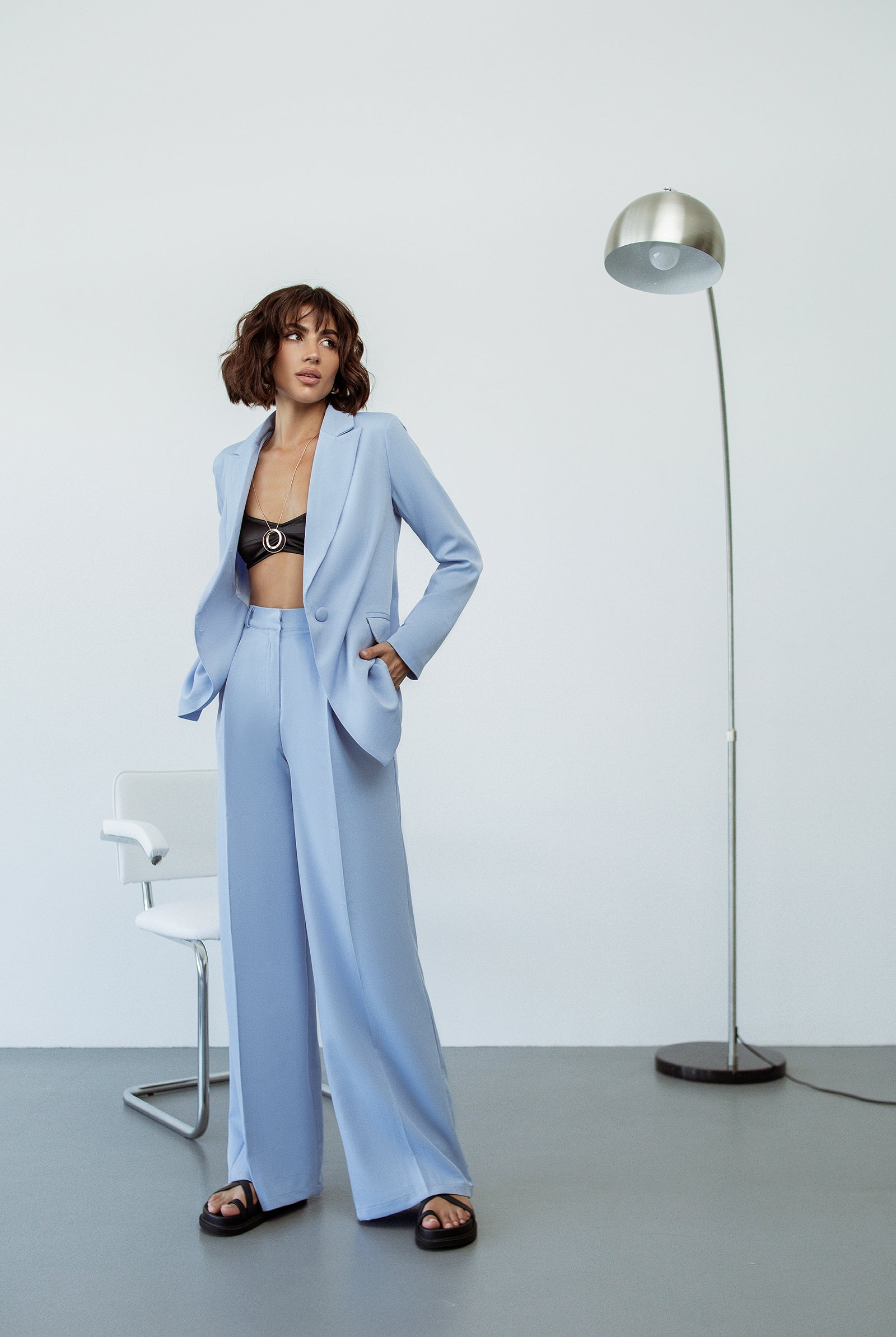 Sky-Blue Single-Breasted Suits 2-Piece - front view | ELAGIA