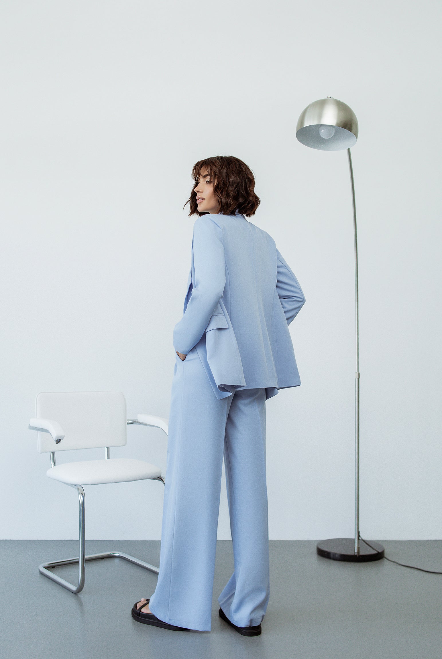 Sky-Blue Single-Breasted Suits 2-Piece - back view | ELAGIA