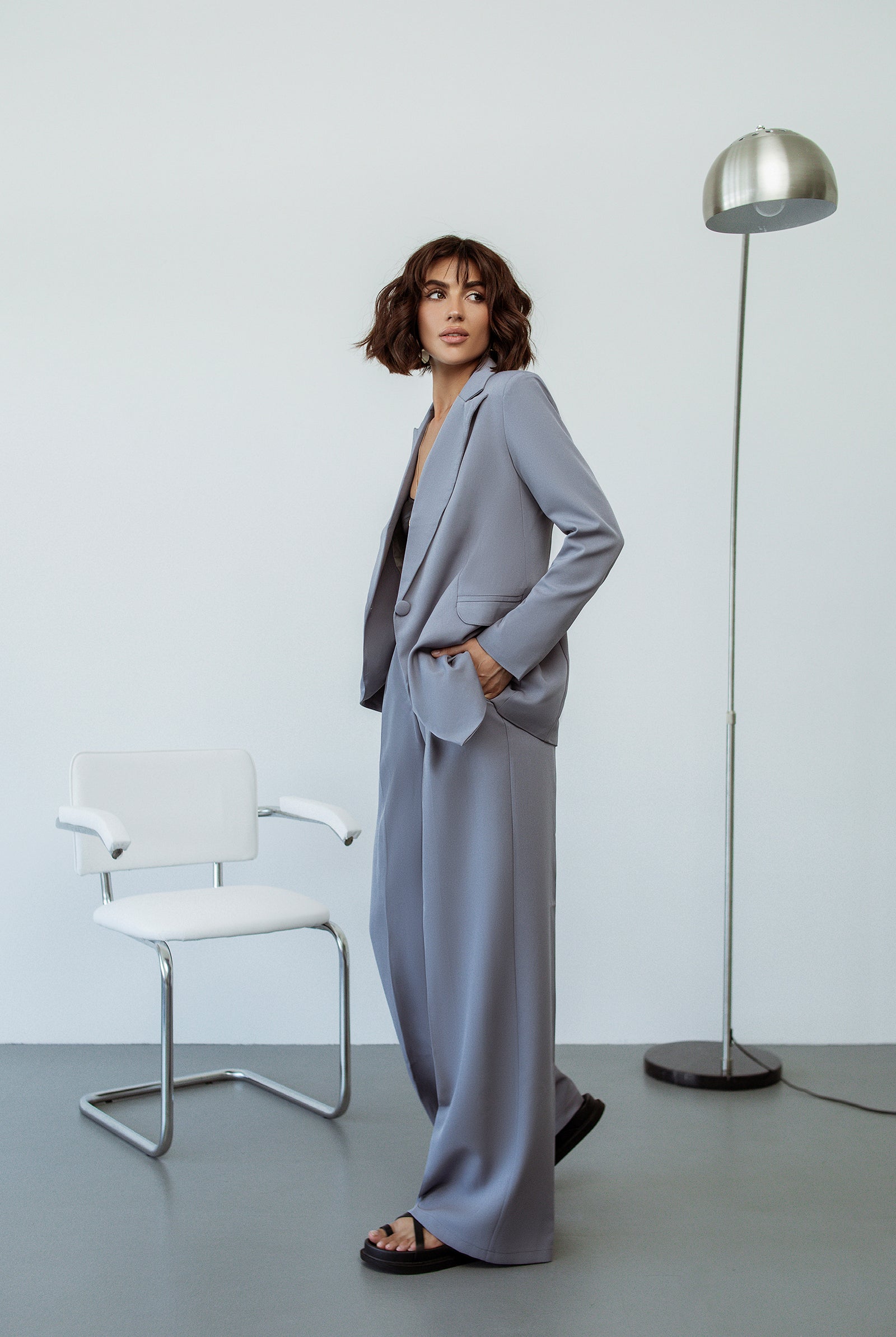 Grey Single-Breasted Suits 2-Piece - side view | ELAGIA