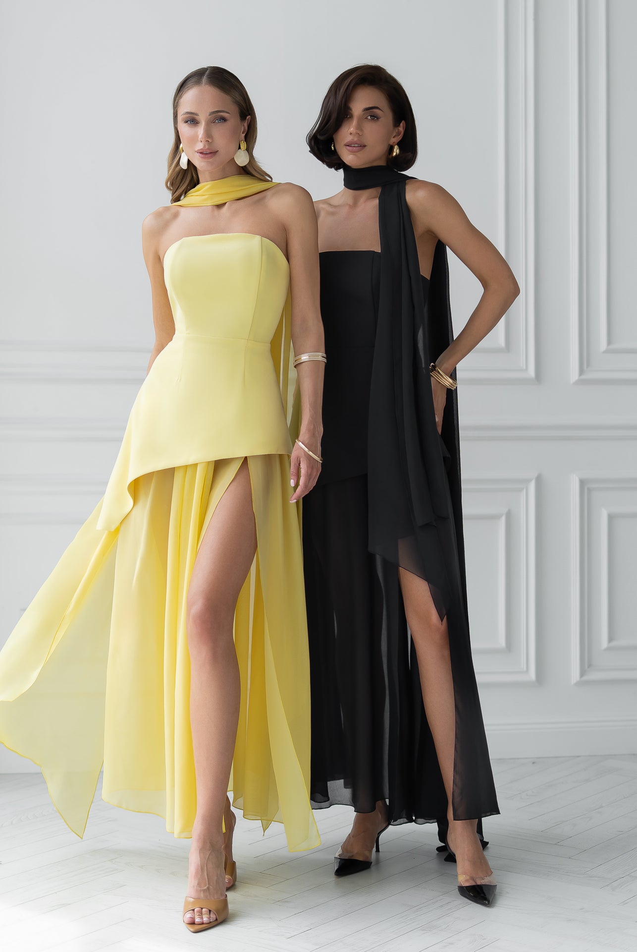 Black Strapless Back Scarf Overskirt Maxi Dress - view 9 | ELAGIA