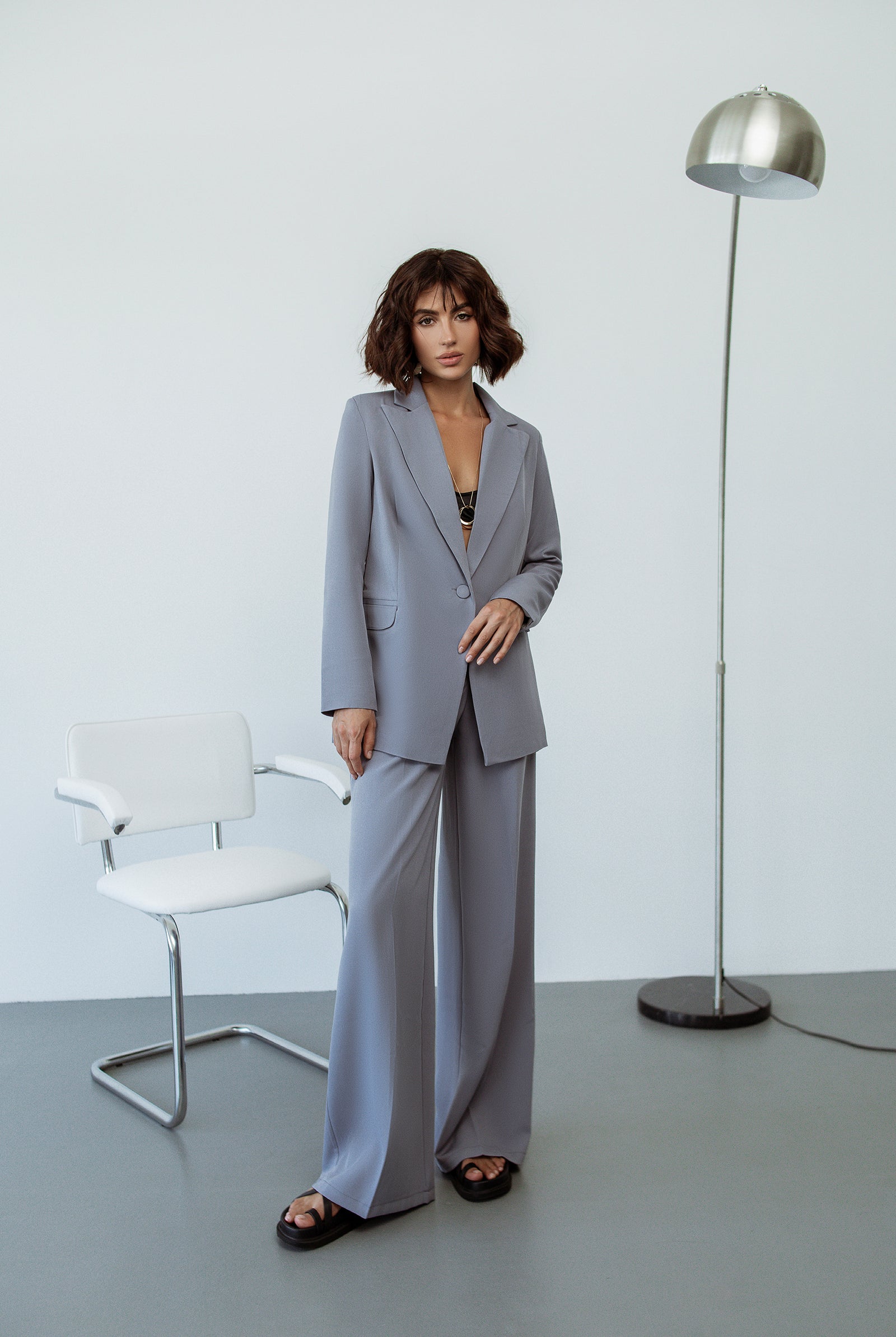 Grey Single-Breasted Suits 2-Piece - view 6 | ELAGIA