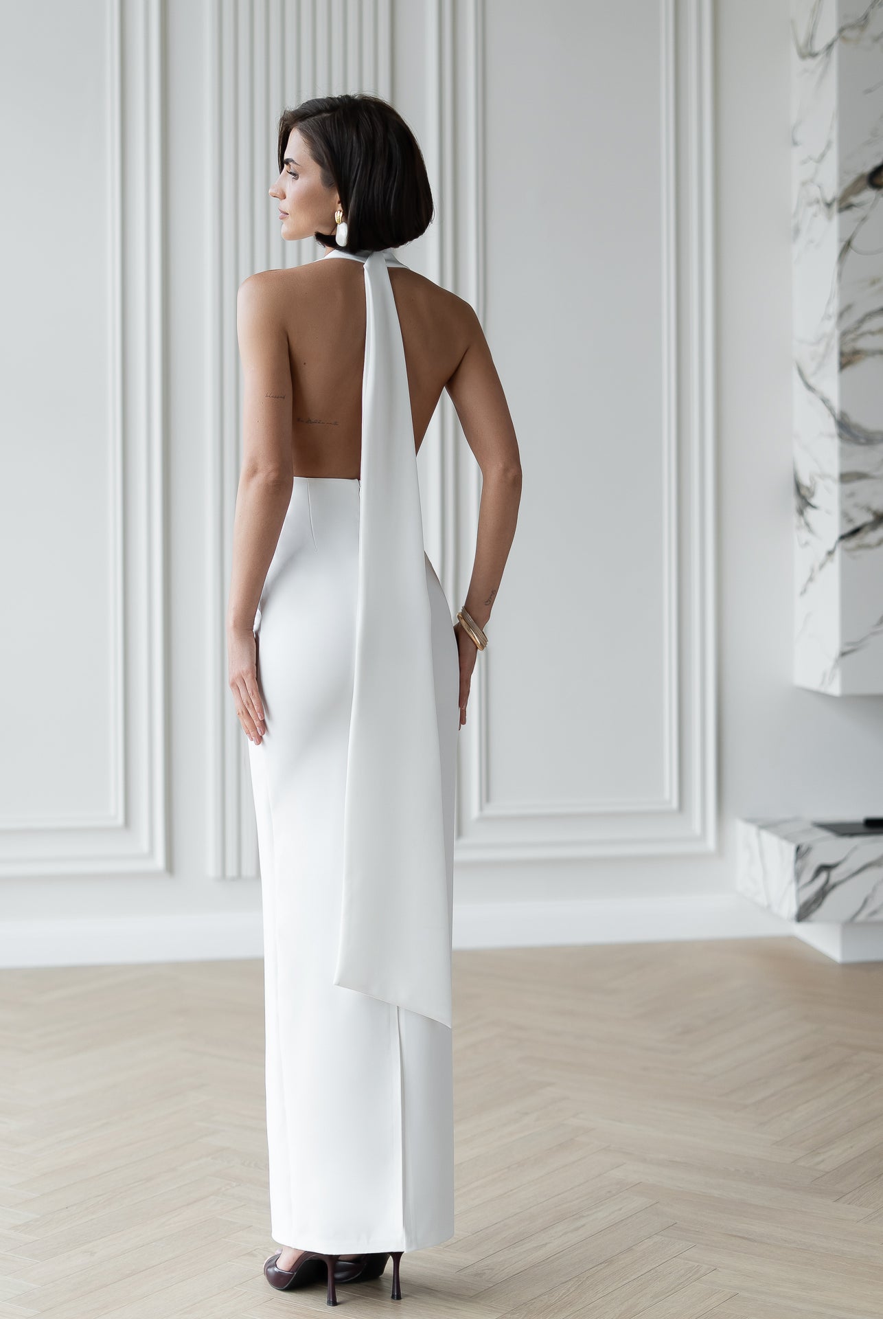 Stella White Halter-Neck Backless Maxi Dress - view 7 | ELAGIA