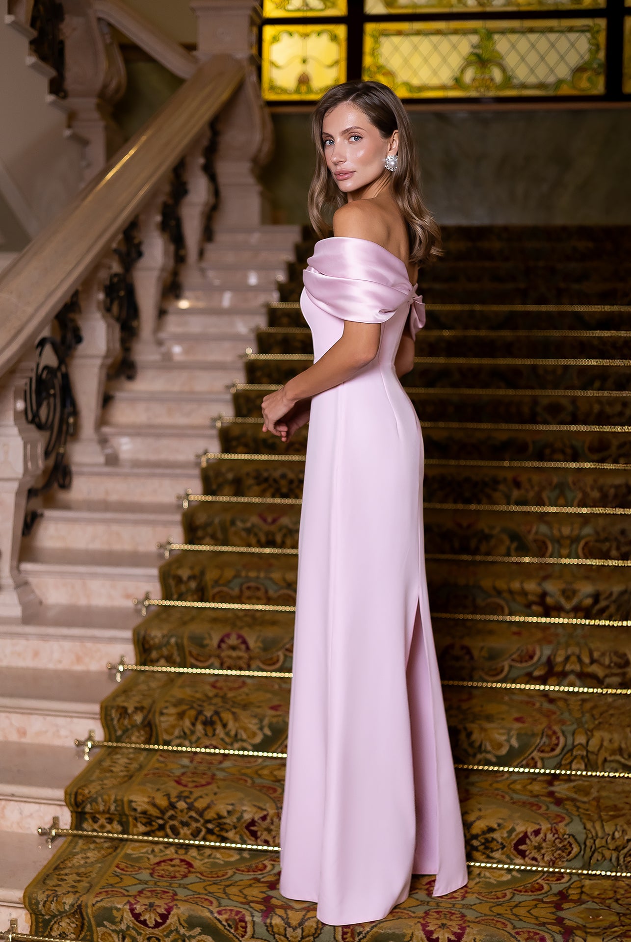 Léa Pink Off-the-Shoulder Draped Maxi Dress - view 6 | ELAGIA