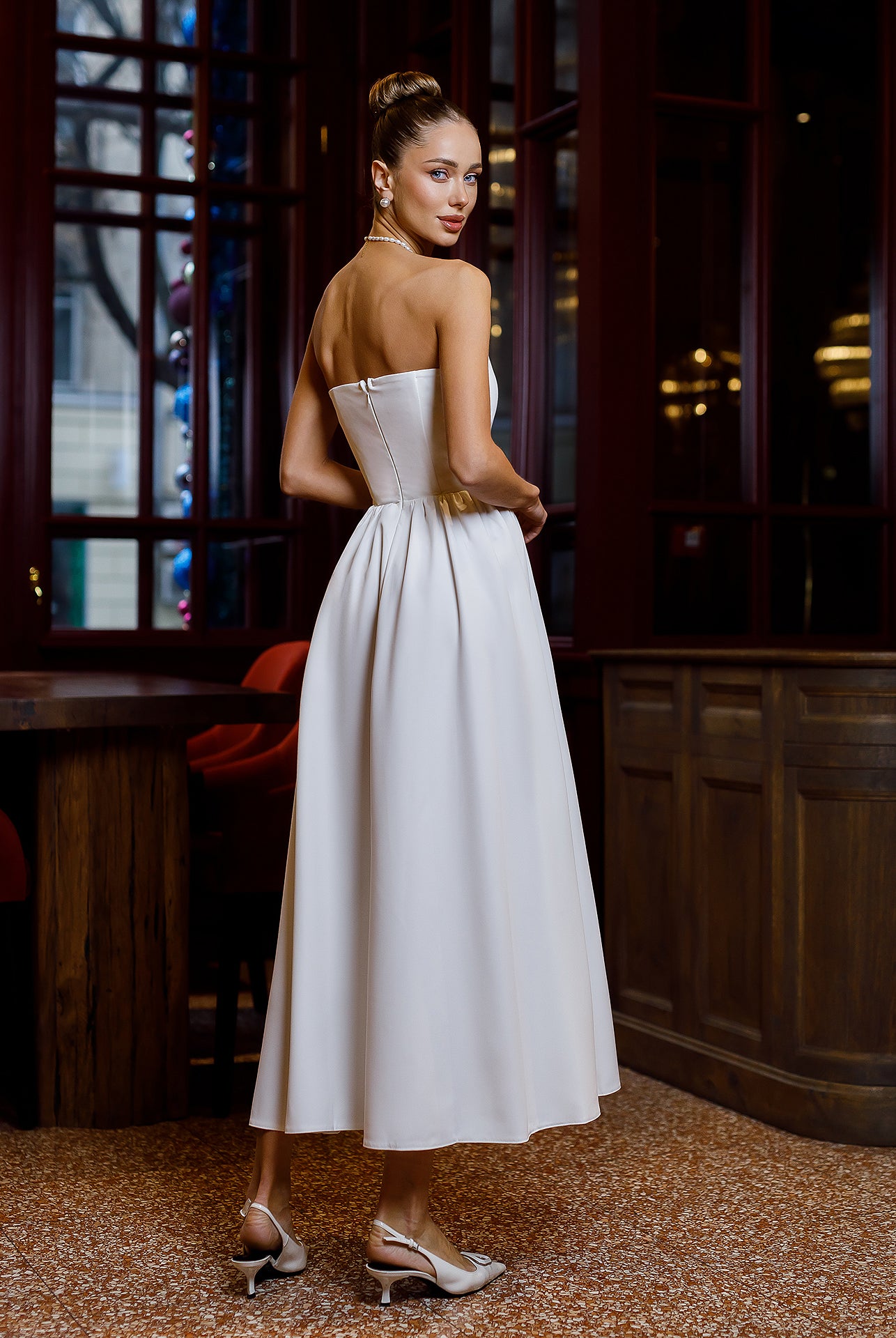 White Strapless Midi Dress - styled look | ELAGIA