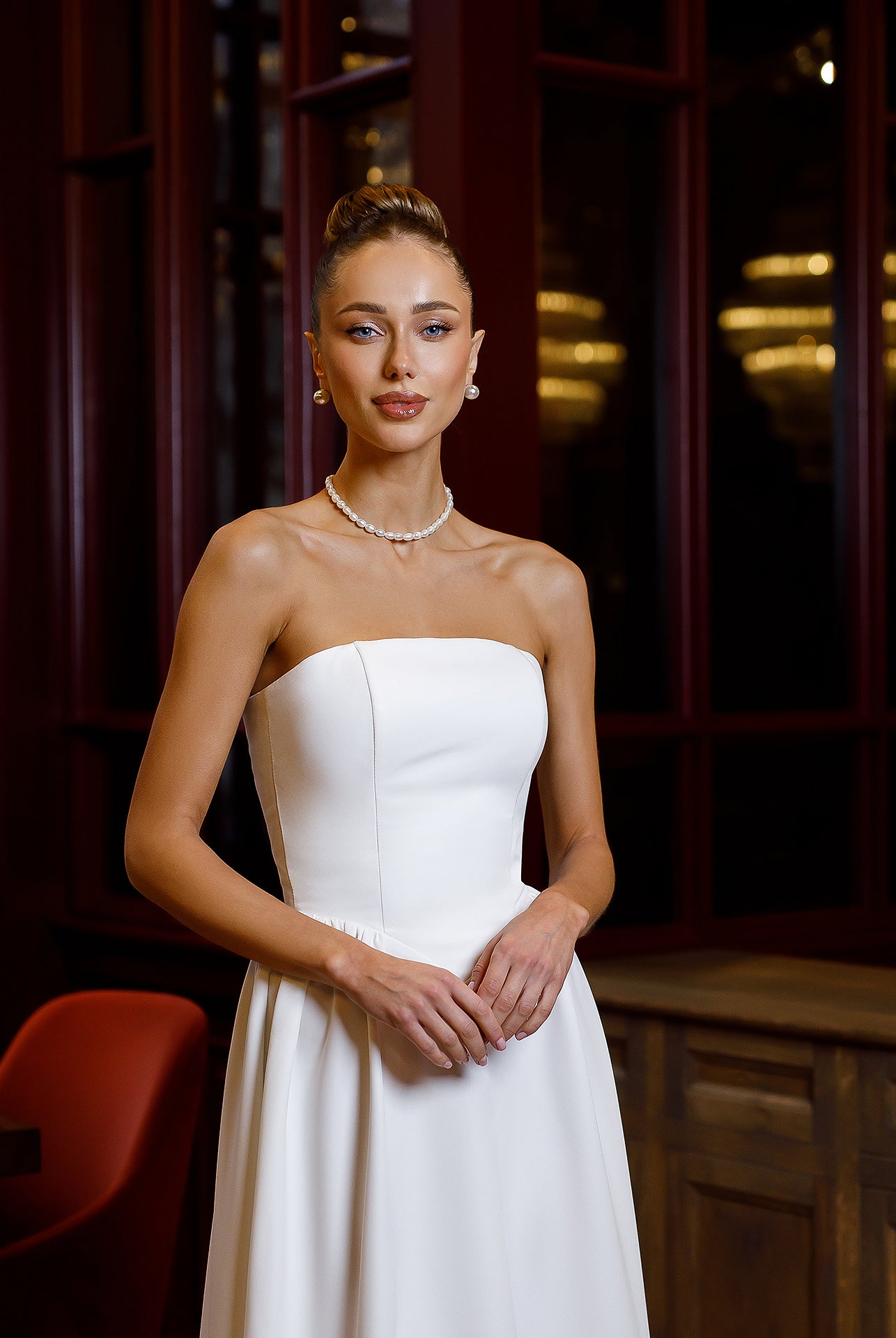 White Strapless Midi Dress - view 6 | ELAGIA