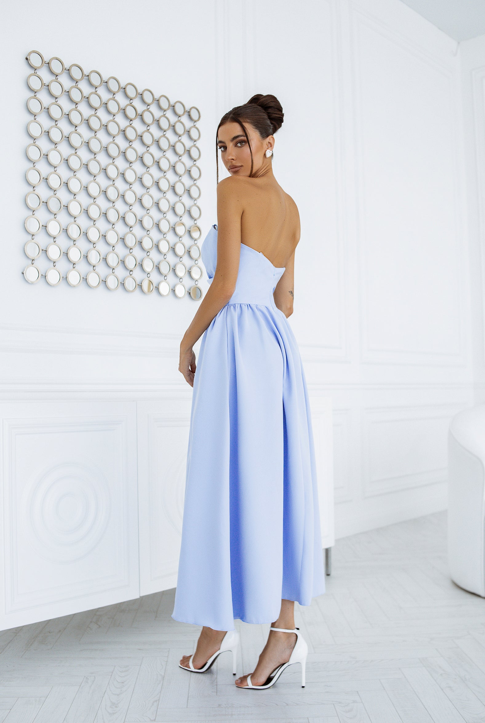 Sky-Blue Sweetheart Cut-Out Midi Dress - view 6 | ELAGIA