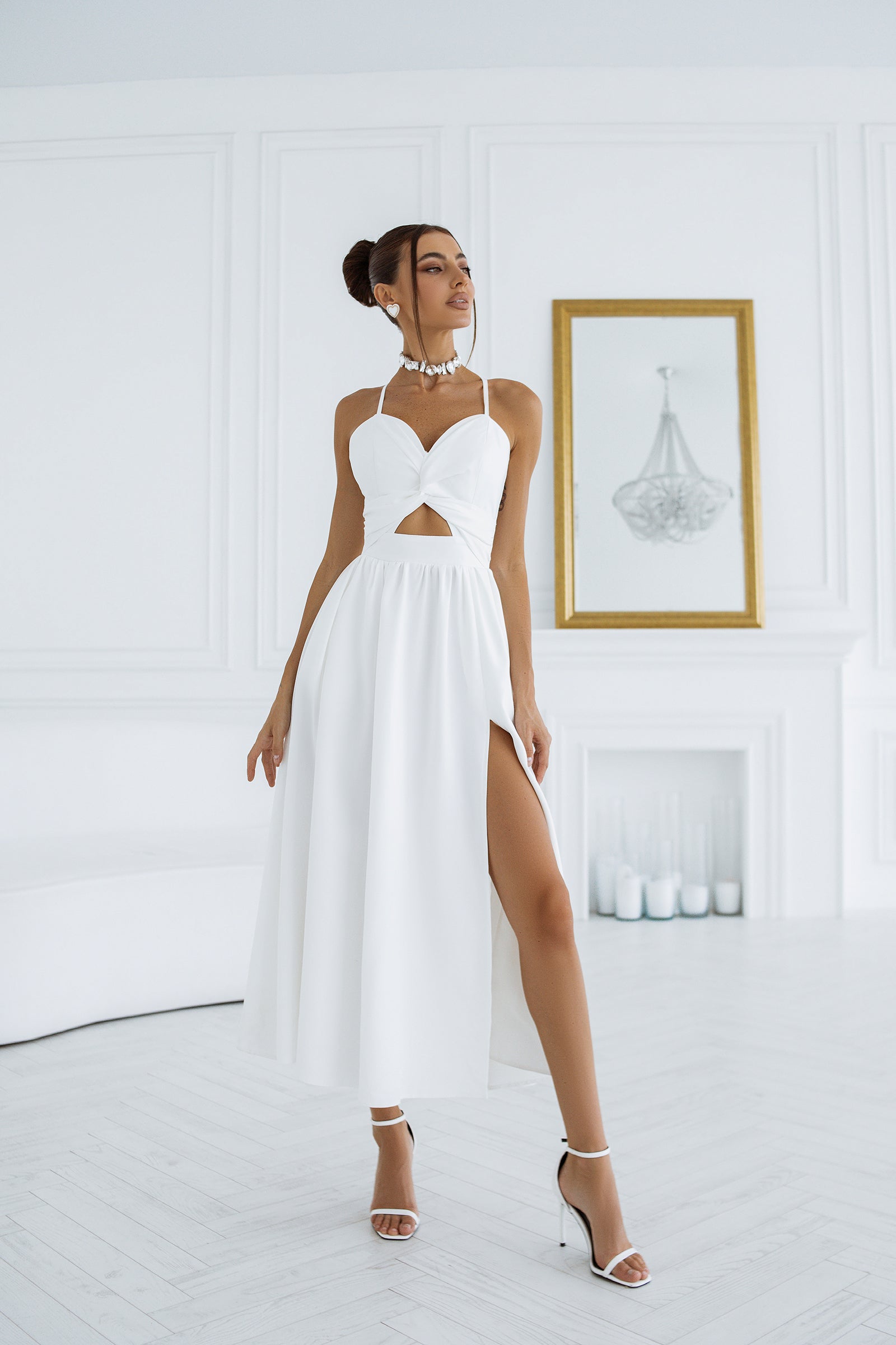 White Elegance Cutout Midi Dress main image 1