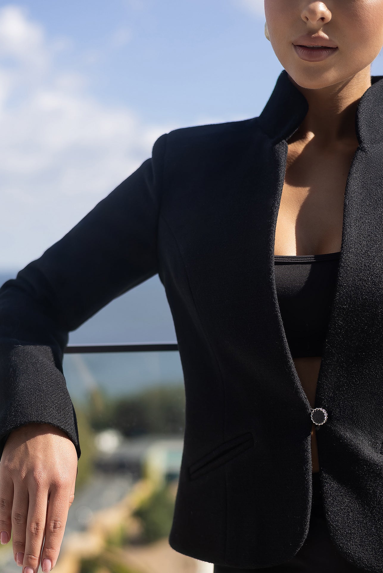 Julia Black Collarless Single-Breasted Blazer - view 7 | ELAGIA