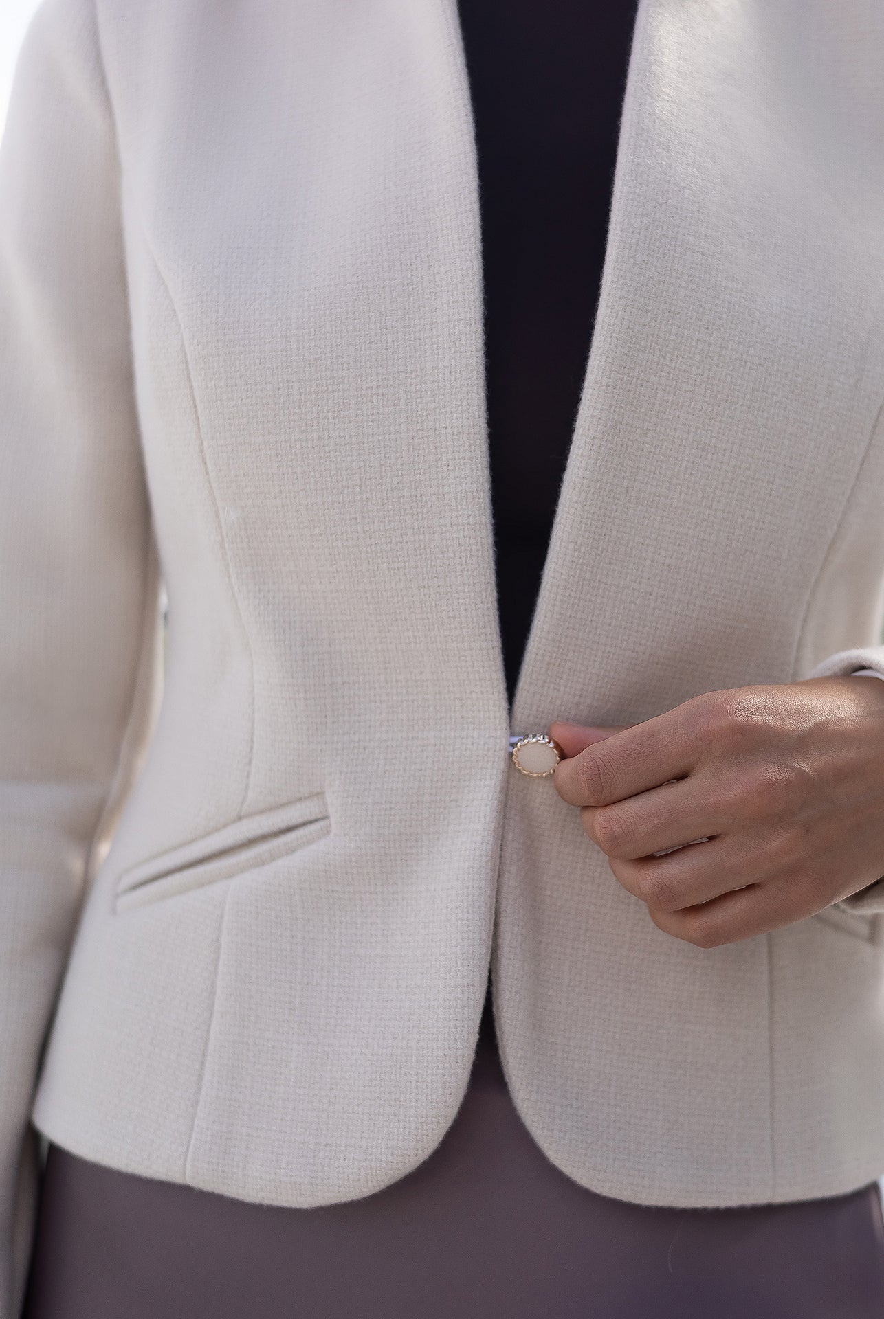 Julia Beige Collarless Single-Breasted Blazer - view 11 | ELAGIA