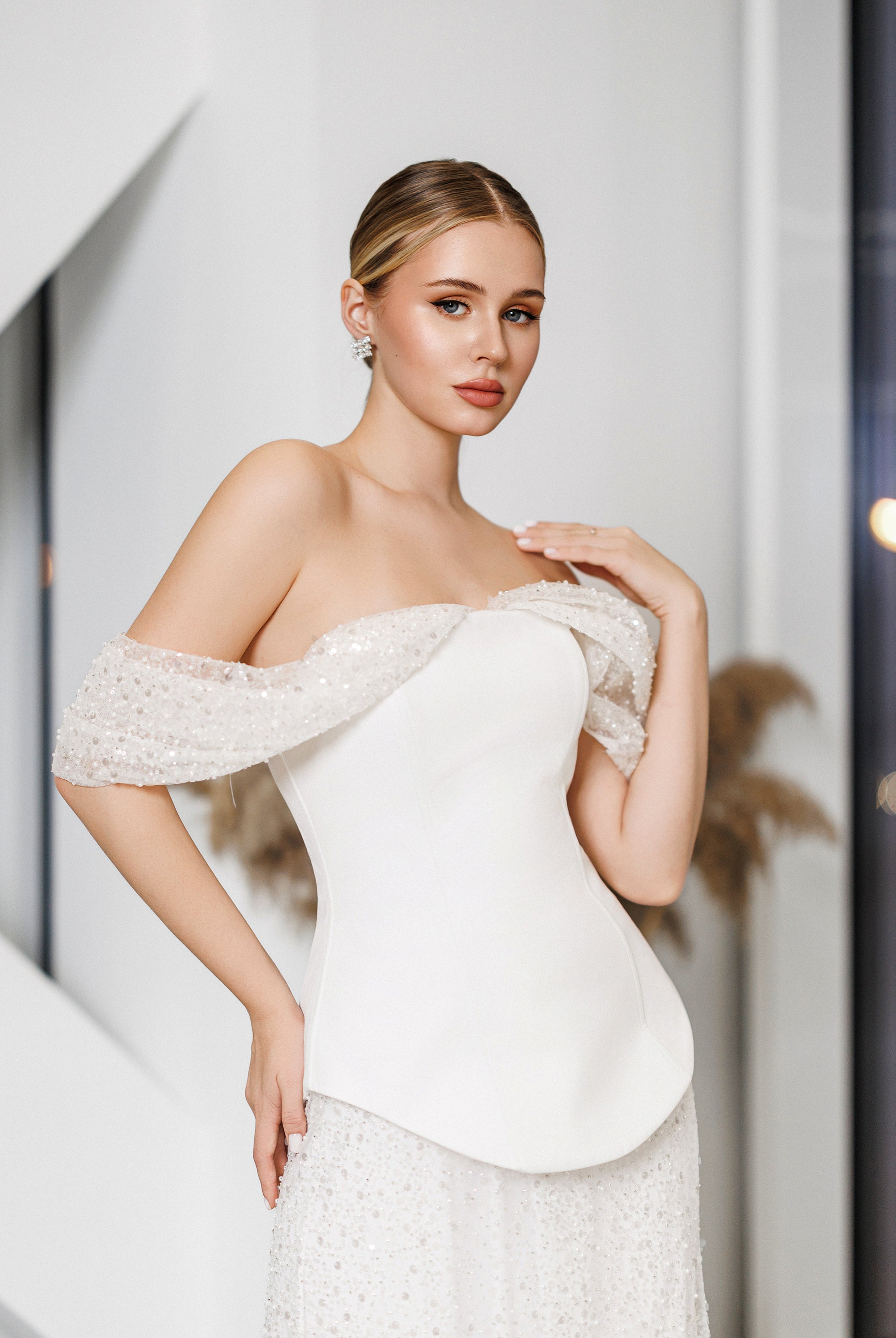 Julie White Sequin Off-Shoulder Maxi Dress - close-up detail | ELAGIA
