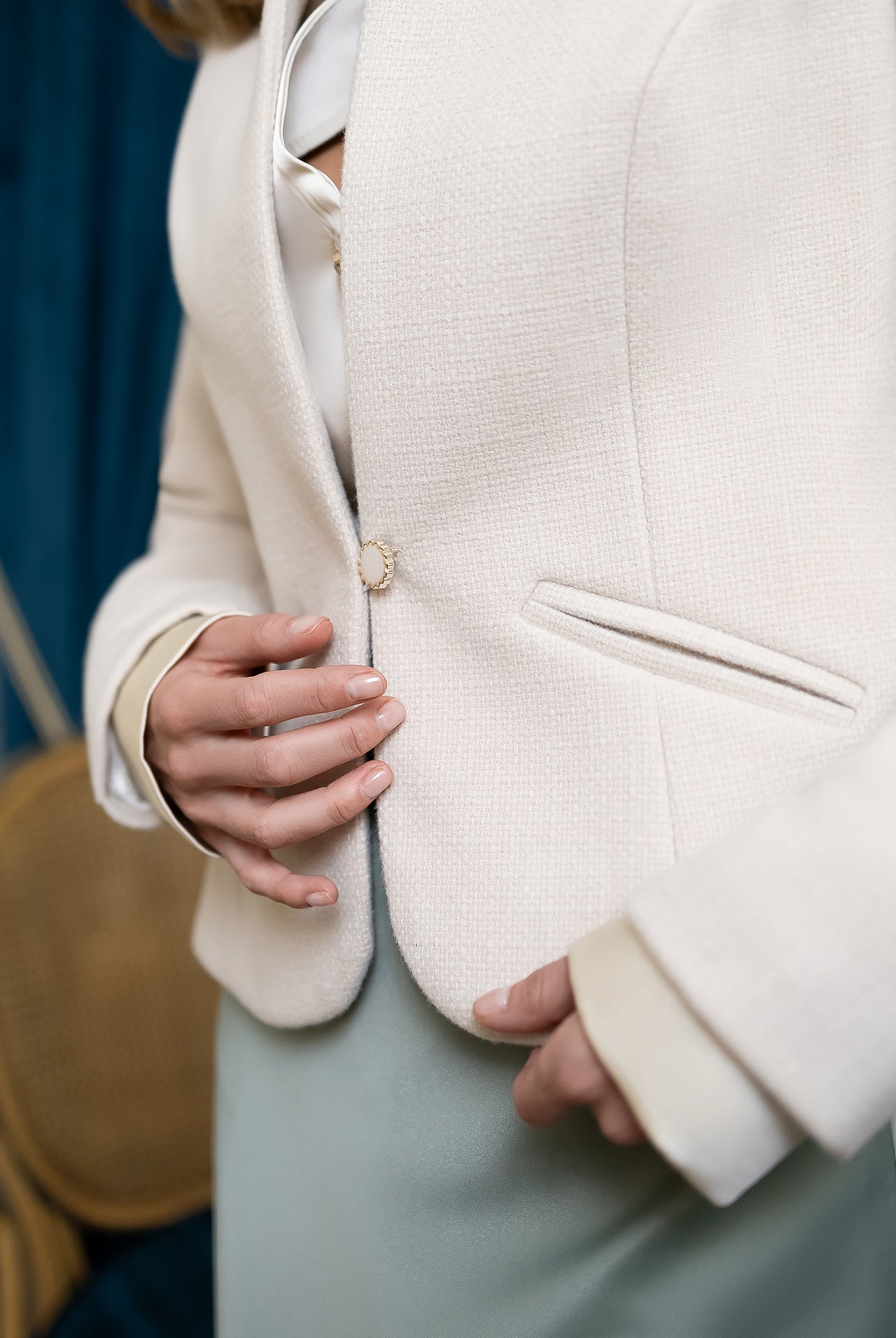 Julia Beige Collarless Single-Breasted Blazer - view 8 | ELAGIA