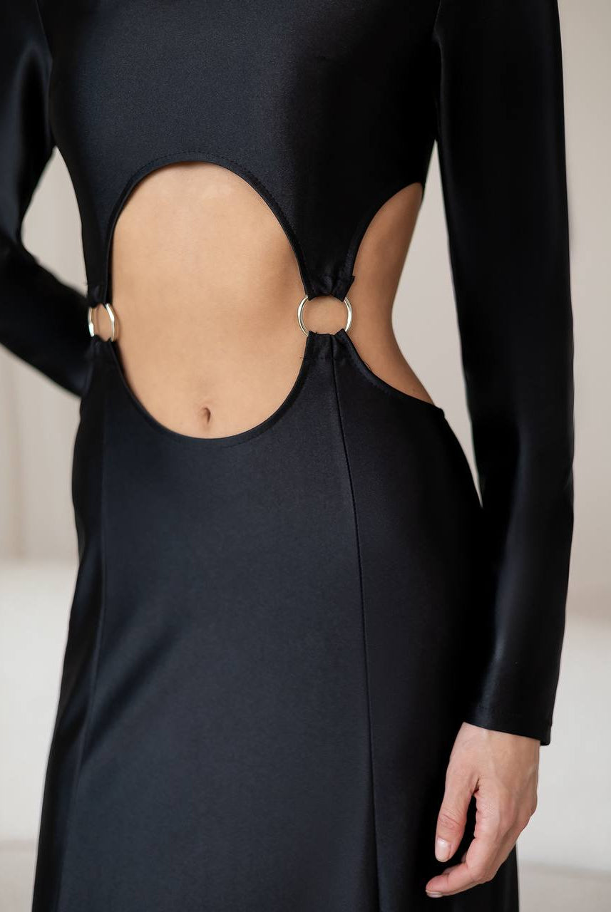 Stella Black Long-Sleeve Cut-Out Maxi Dress - view 8 | ELAGIA