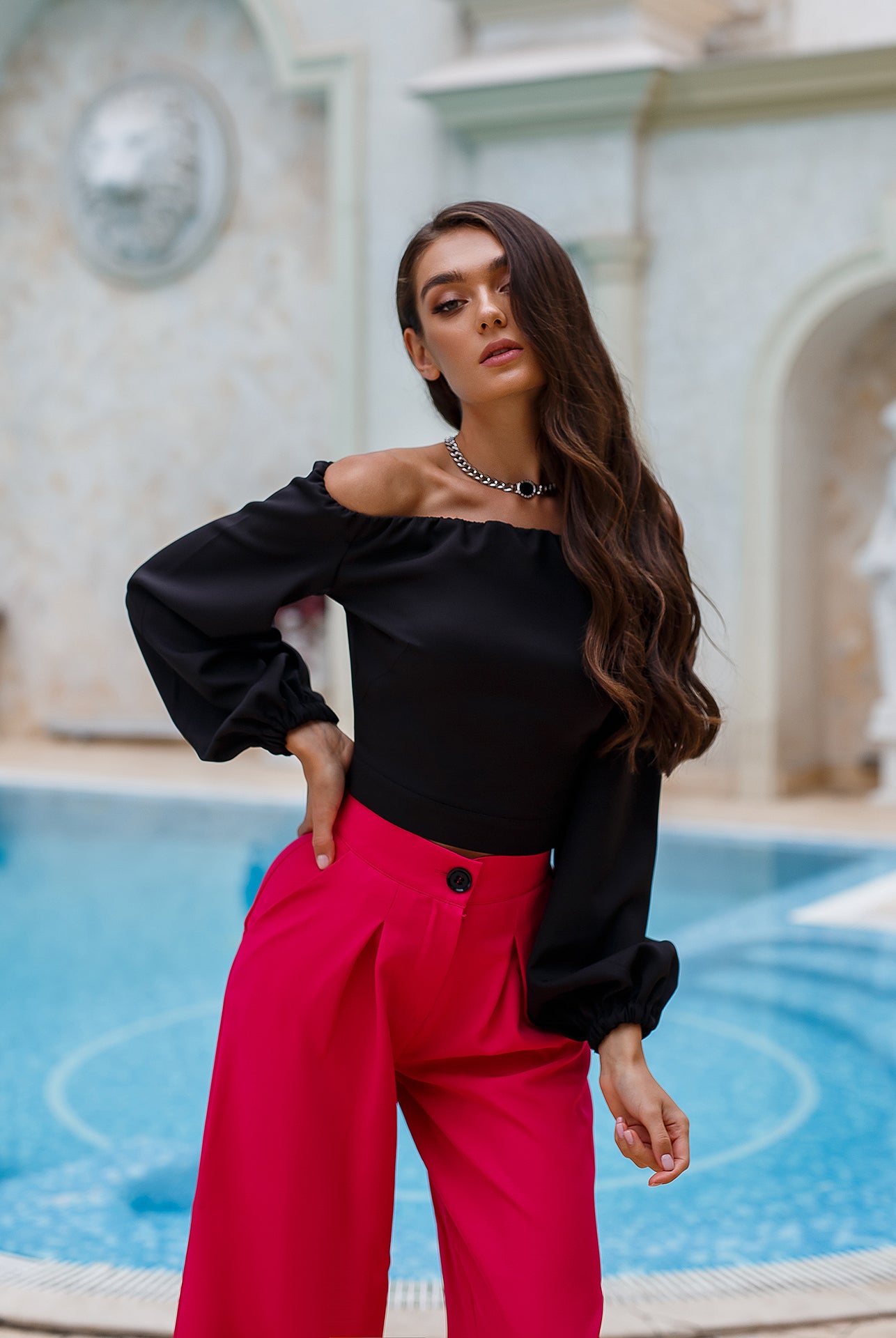Black Off-The-Shoulder Puff-Sleeve Top