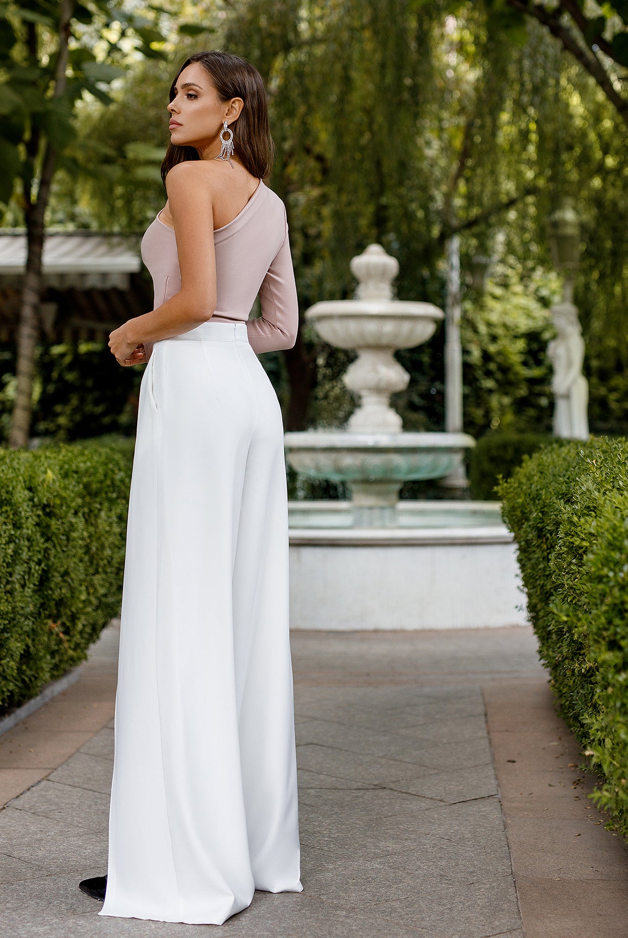 Beige One-Shoulder Cut-Out Top - view 6 | ELAGIA