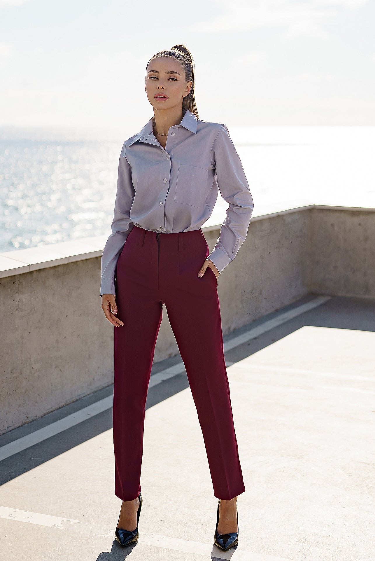 ELAGIA Grey Basic Shirt sleeve and cuff detail showing refined tailoring and construction