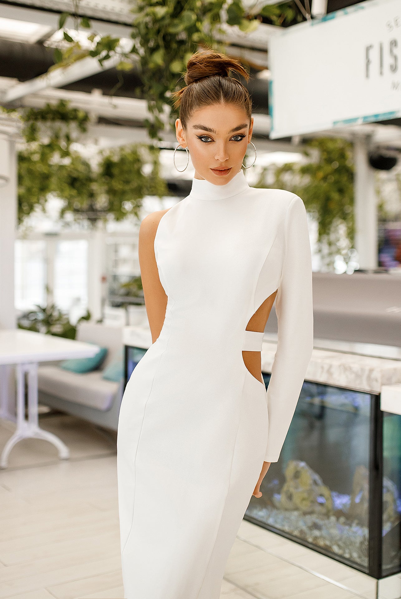 White One-Shoulder Cut-Out Midi Dress - view 9 | ELAGIA