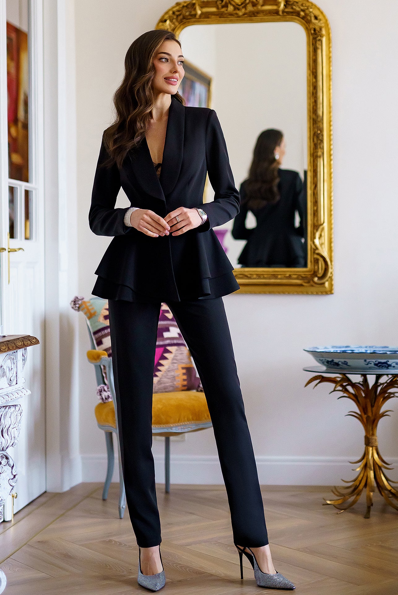 Black Shawl Lapel Suit 2-Piece - view 8 | ELAGIA
