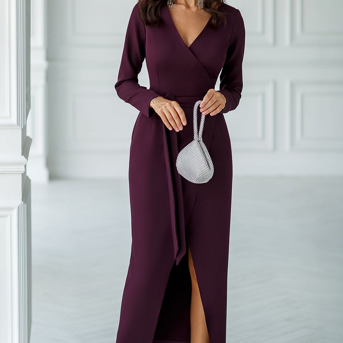 chinese dress ladies Plum Long Sleeve Sash Bodycon Midi Dress – AX Paris main image 1