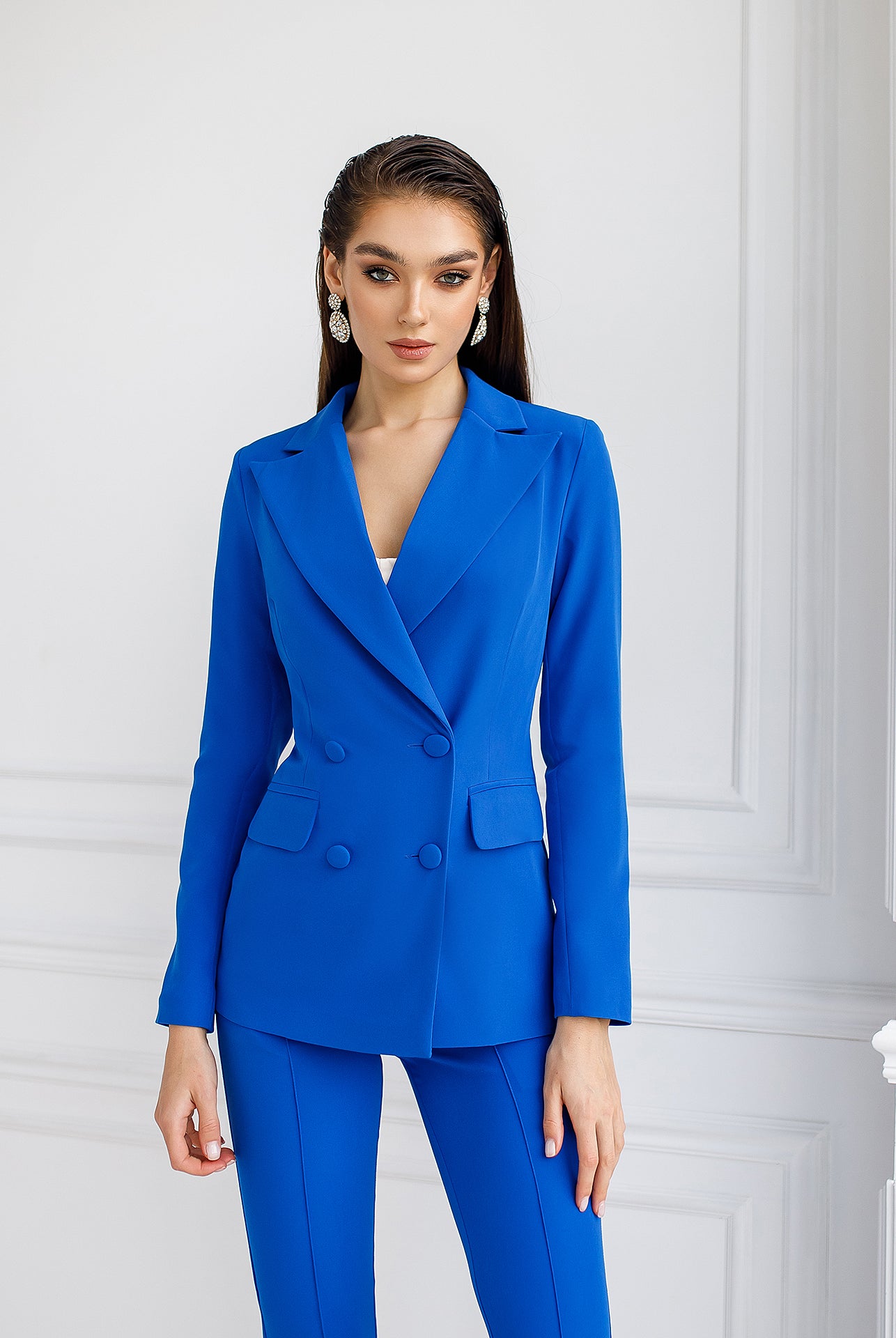 Blue Double-Breasted Suit 2-Piece - back view | ELAGIA