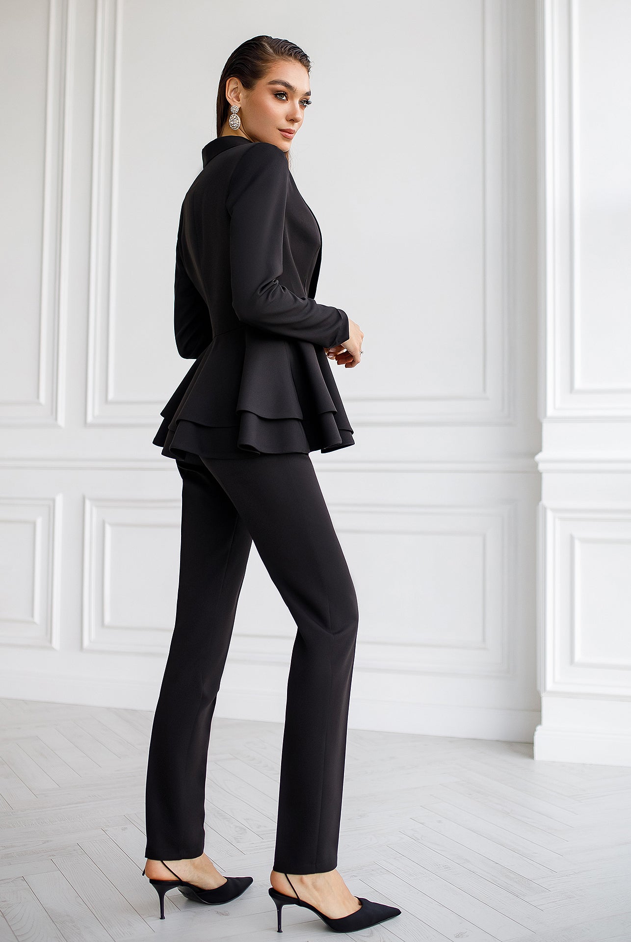 Black Shawl Lapel Suit 2-Piece - side view | ELAGIA
