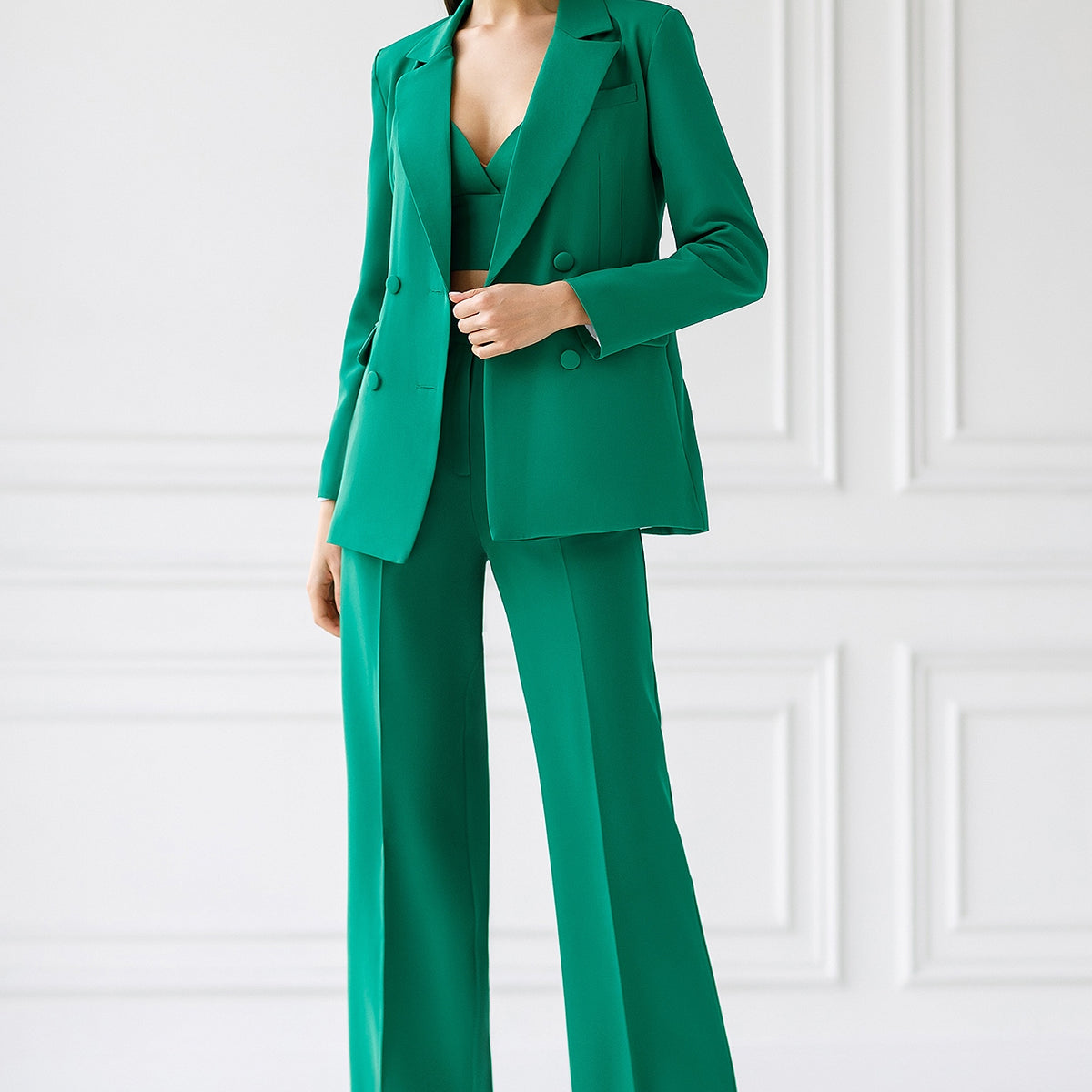 Green 3 Piece Women's Suit Double Breasted | ELAGIA Green / M Green 3 Piece Women's Suit Double Breasted | ELAGIA Green / M