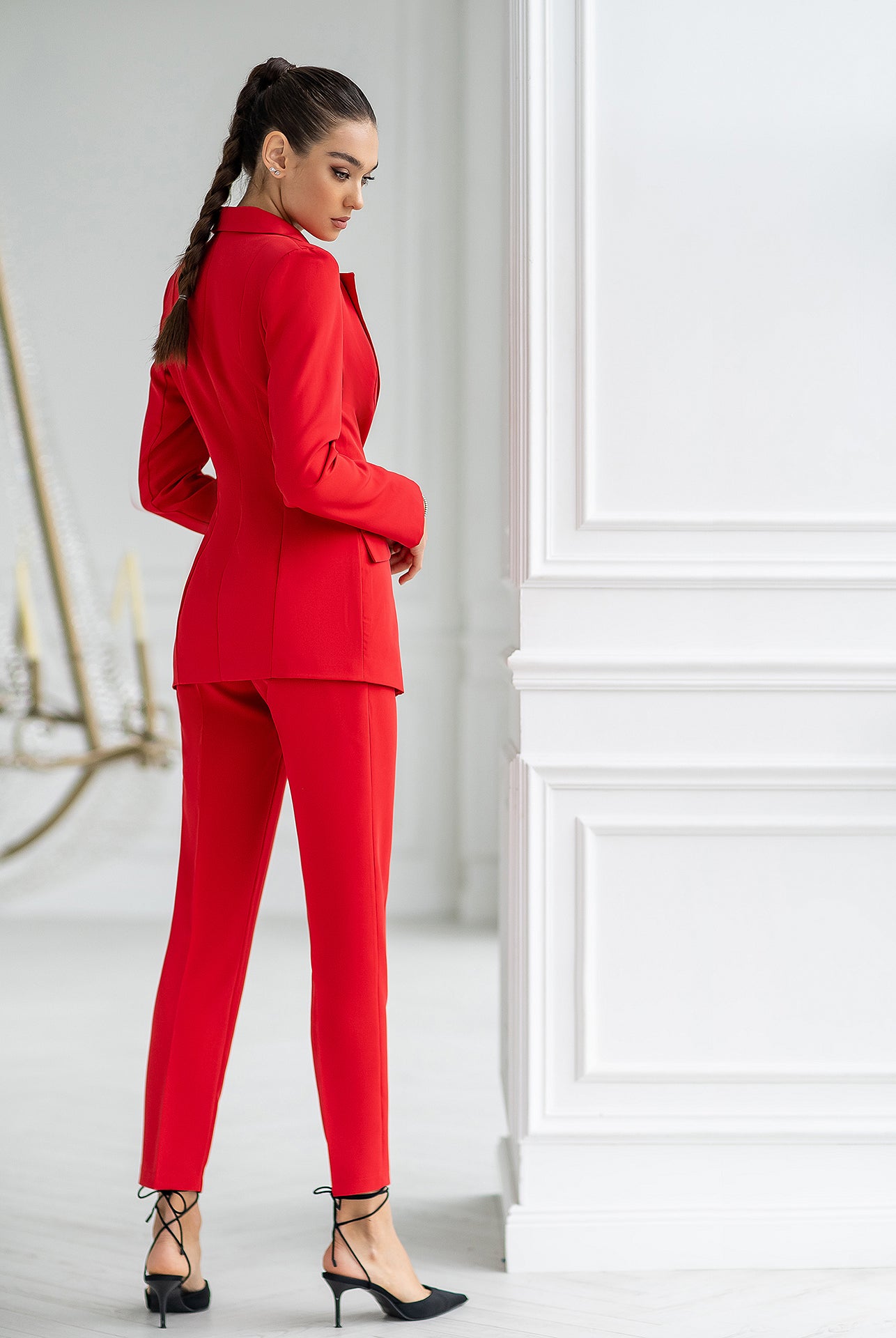 ELAGIA Red Single-Breasted Suit 2-Piece back angle - professional 3 piece women's suit silhouette