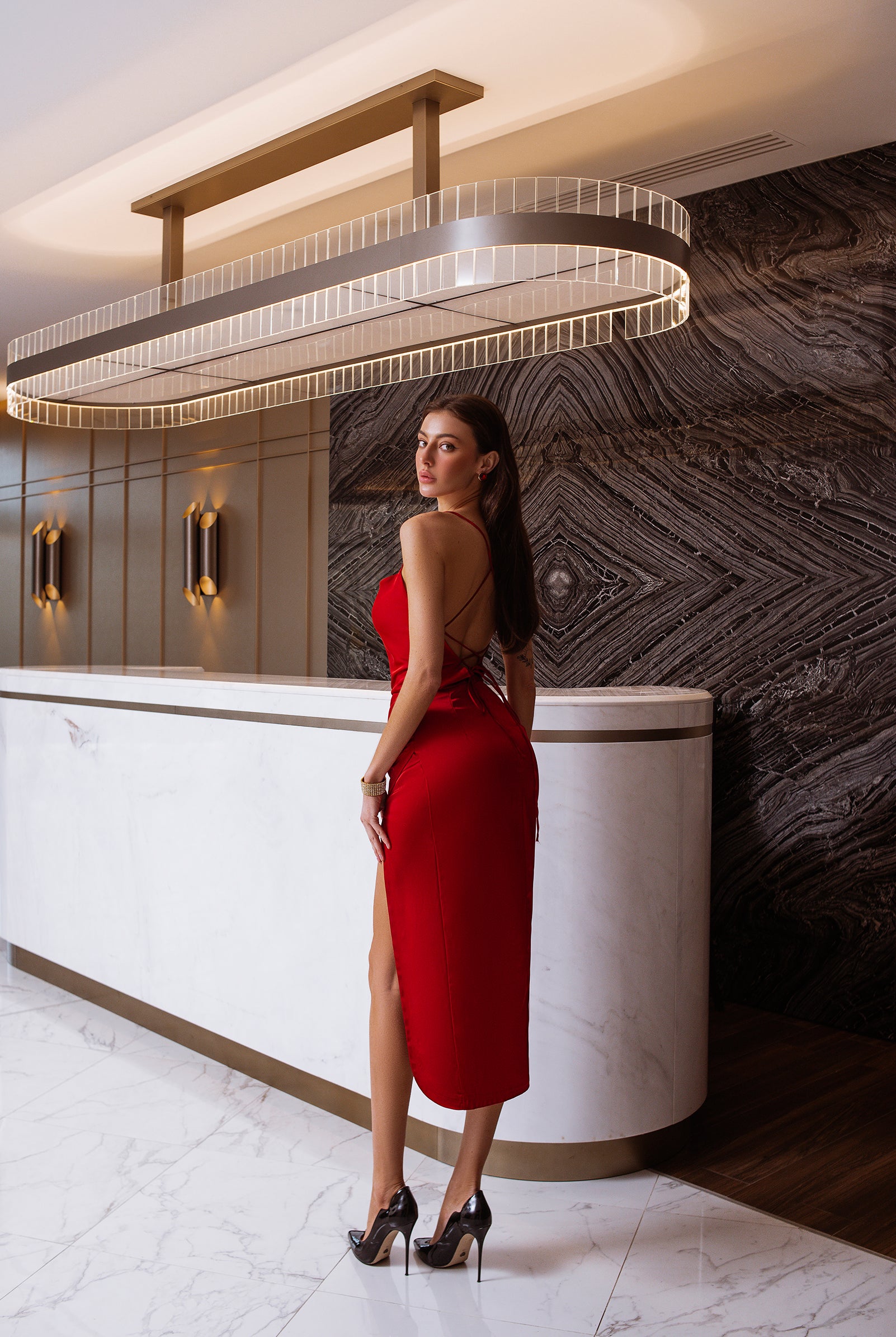 Red Satin Slip Midi Dress - Styled Look | ELAGIA