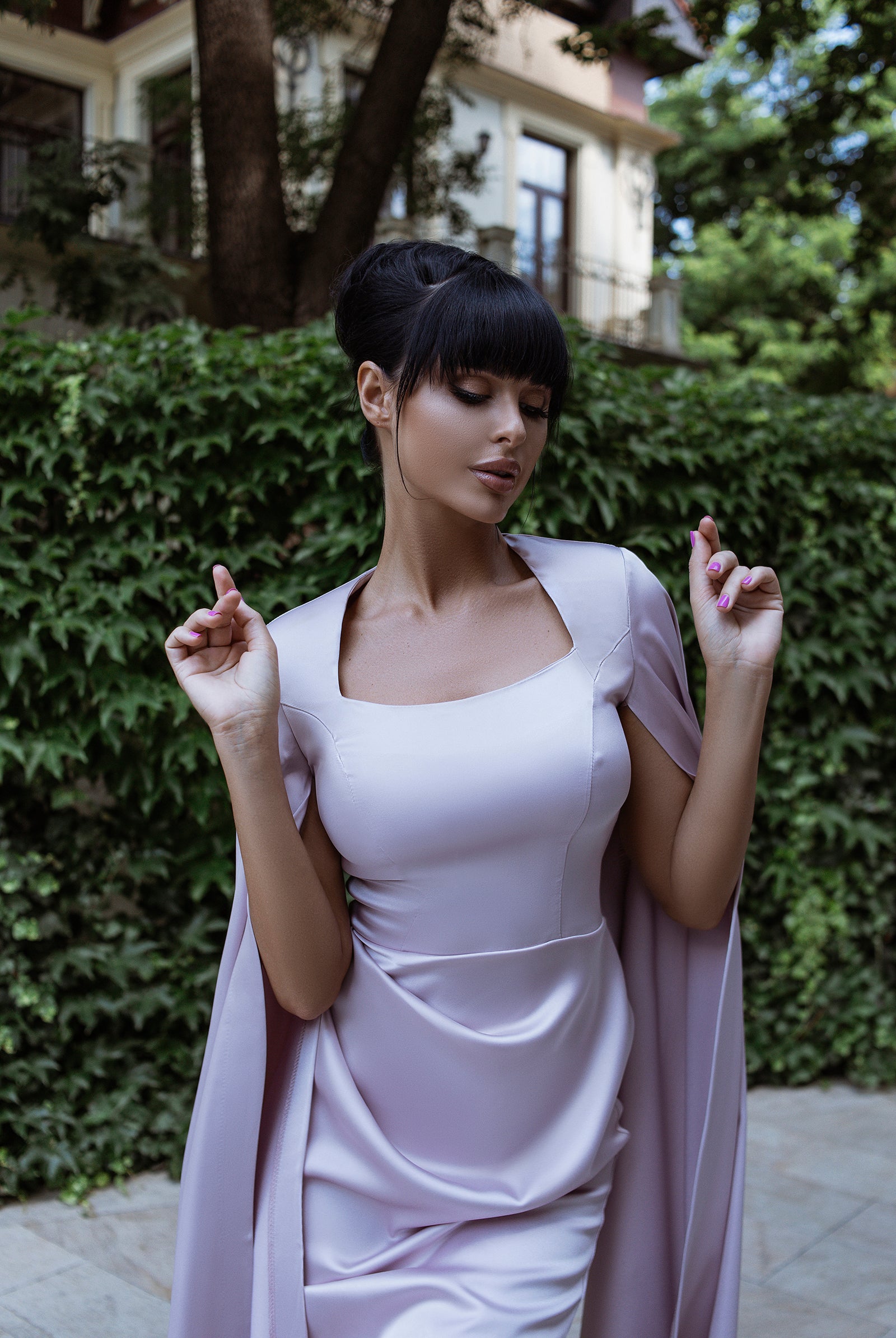 ELAGIA dusty pink mini dress texture detail satin finish - purple business suit women sleek design