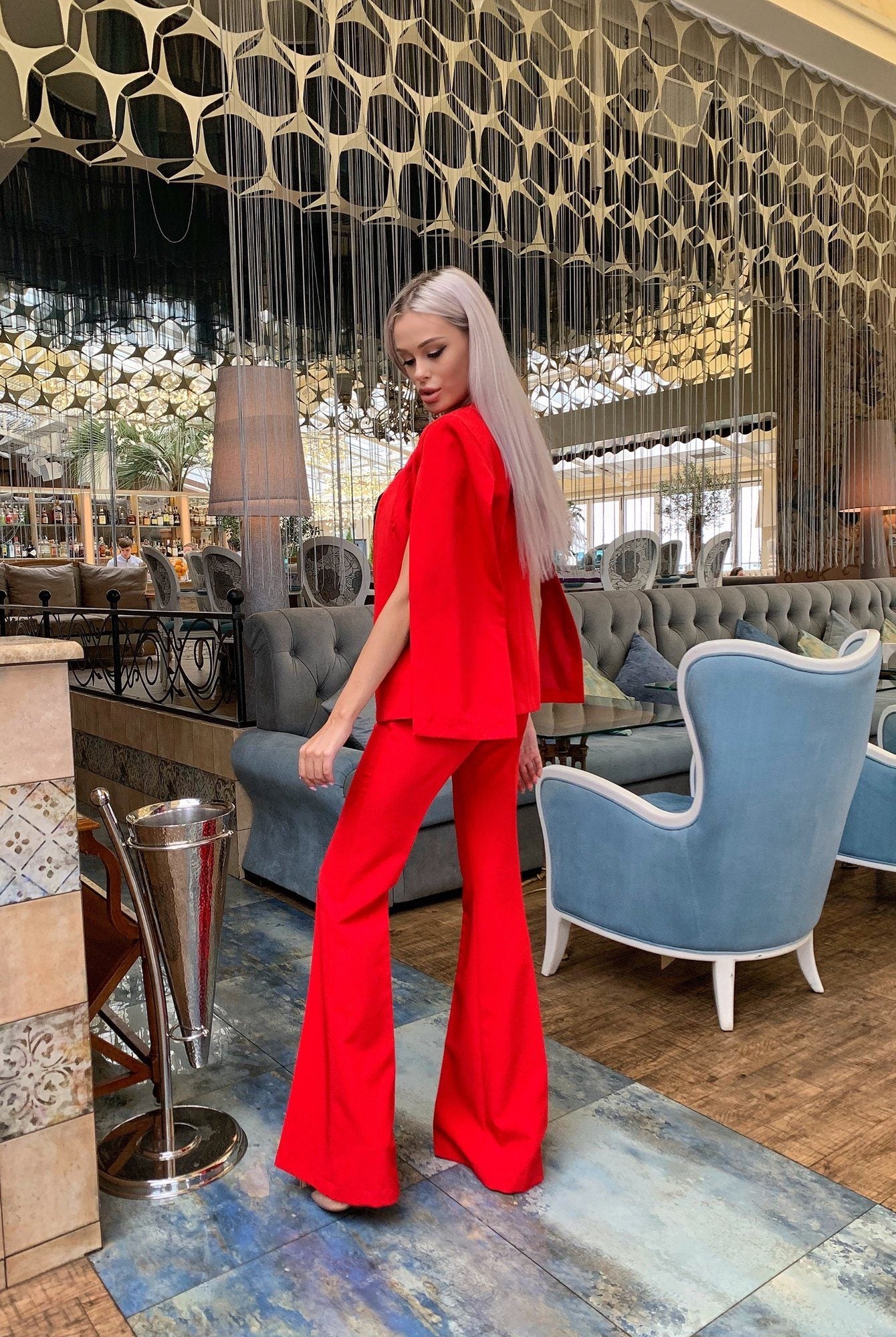 ELAGIA Red Slit Sleeve Suit 2-Piece full outfit coordination - sophisticated 3 piece women's suit ensemble