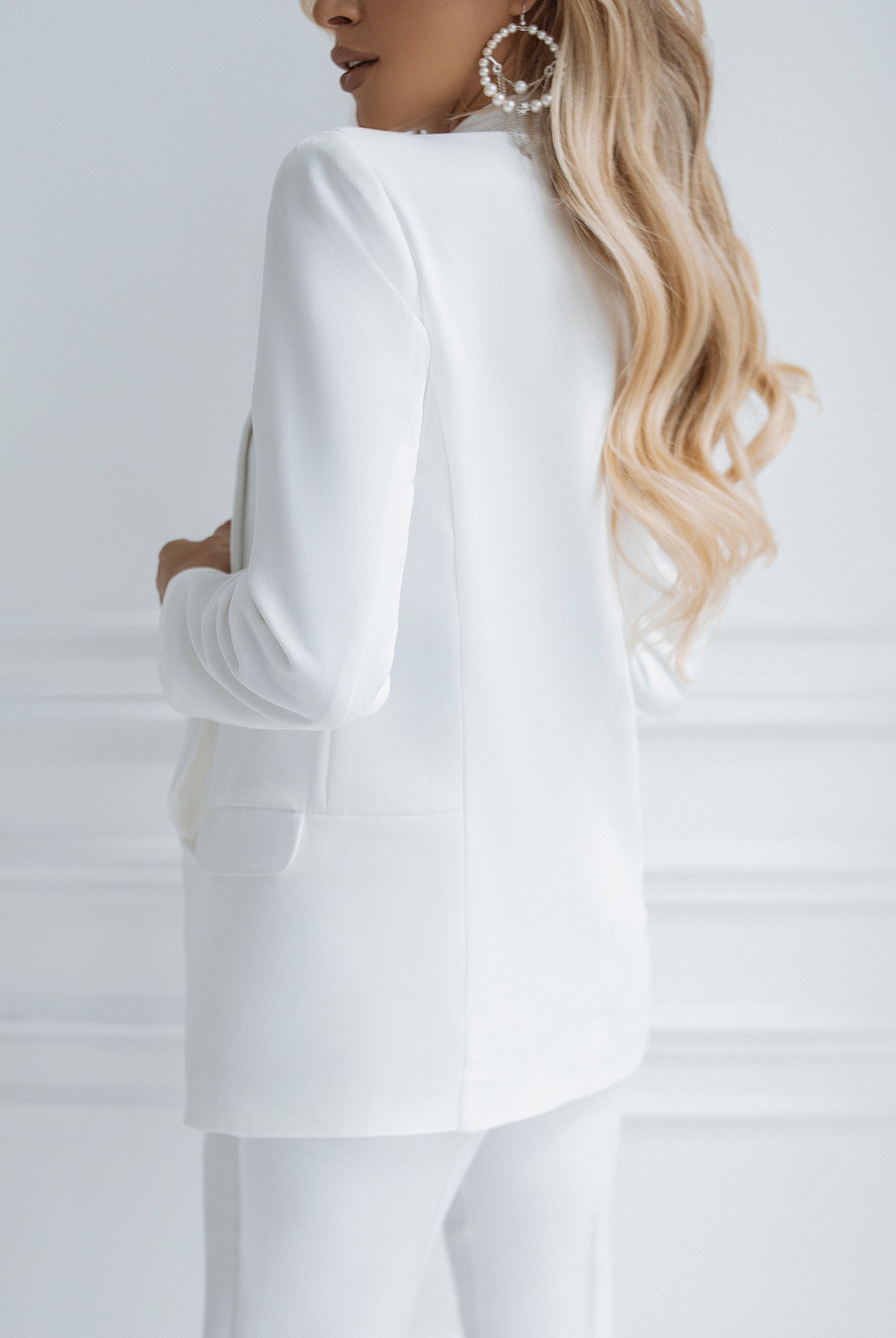 ELAGIA white shawl collar suit flat lay arrangement - purple business suit women complete set