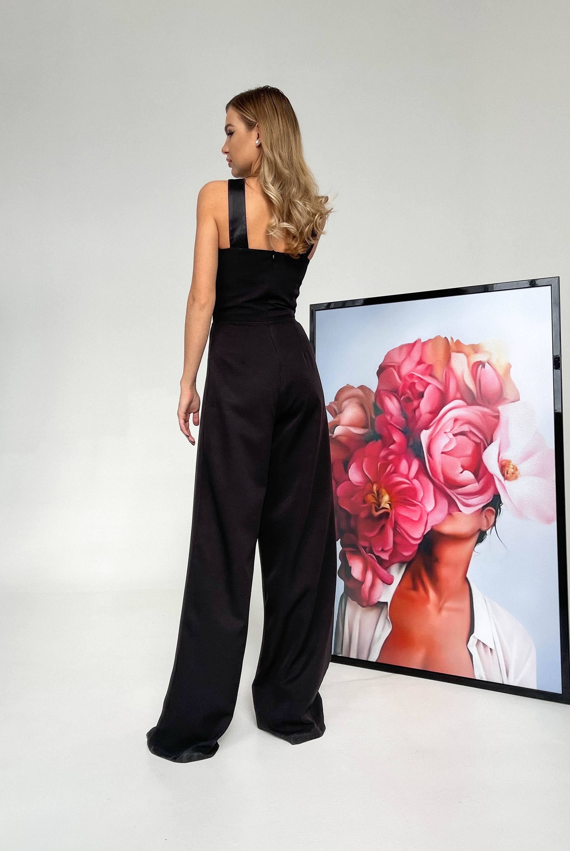 ELAGIA womens black suit - styled sleeveless jumpsuit with accessories, sophisticated business look