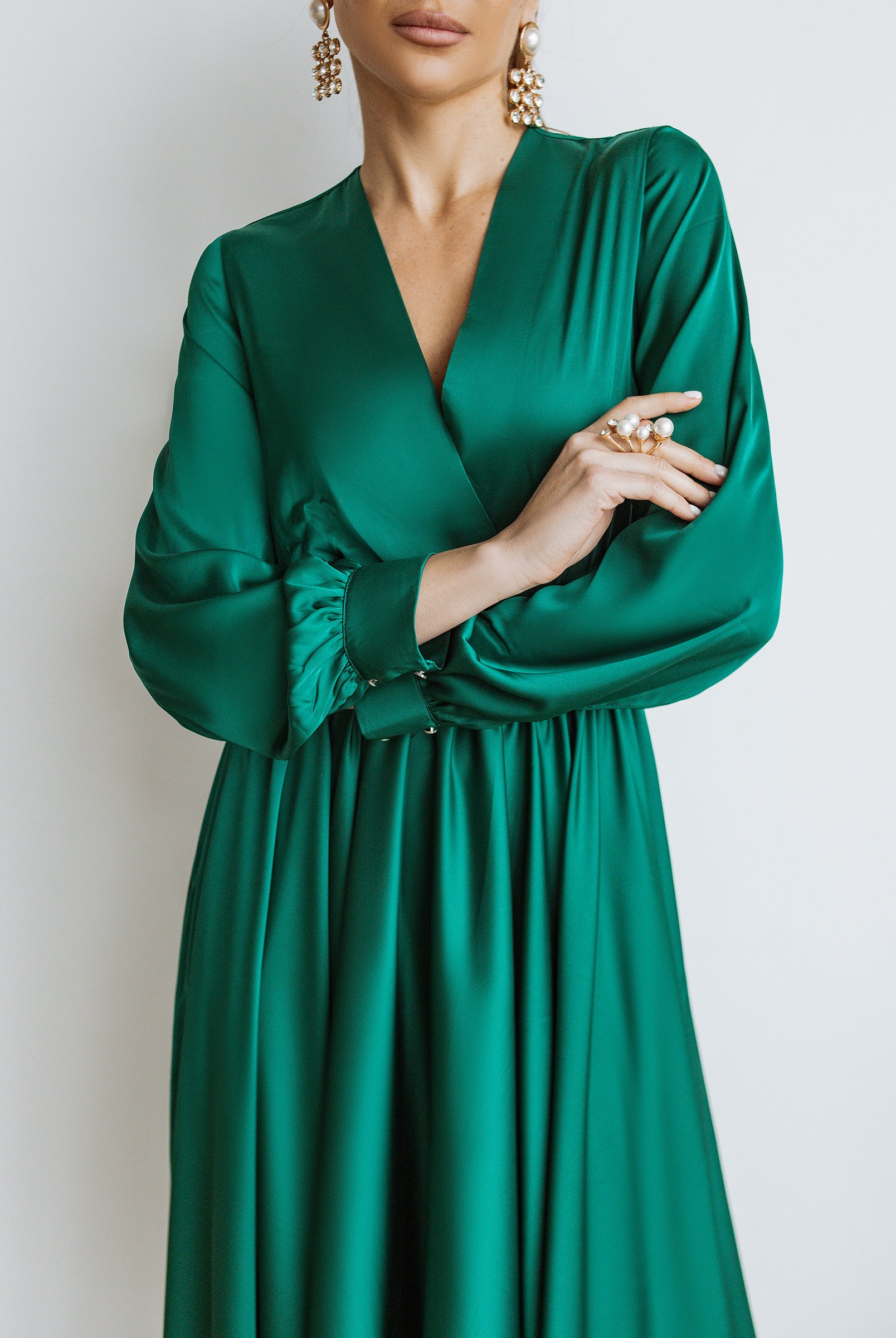 Emerald Silk Long Sleeve Maxi Dress - styled look | ELAGIA