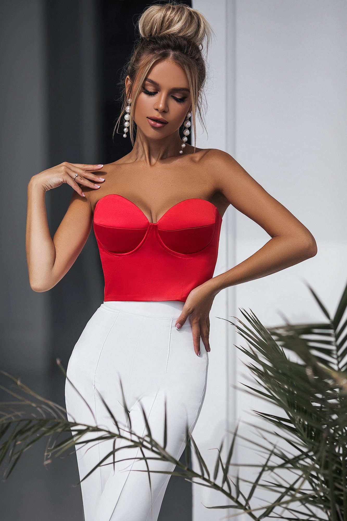 Red Satin Sweetheart Crop Top