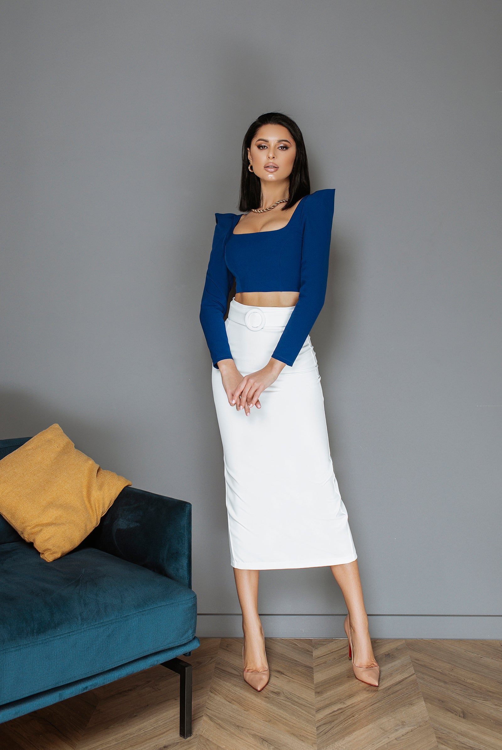 ELAGIA white high waist pencil skirt office styling with accessories - womens white suit complete look