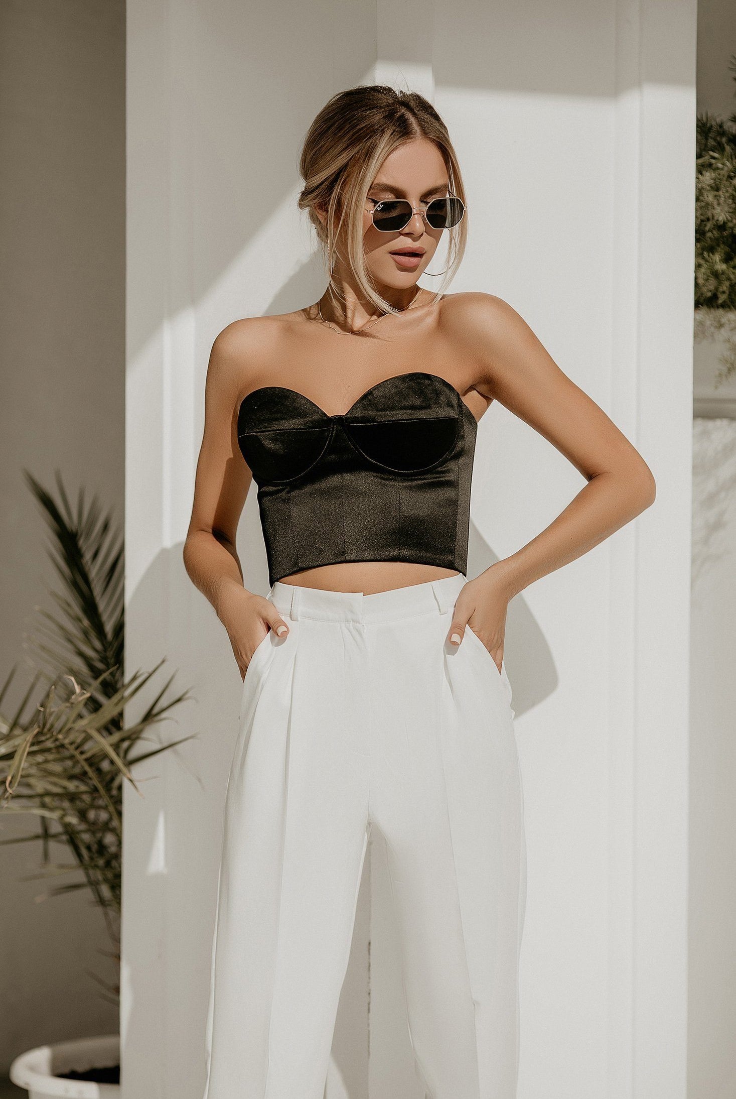 Black Satin Sweetheart Crop Top
