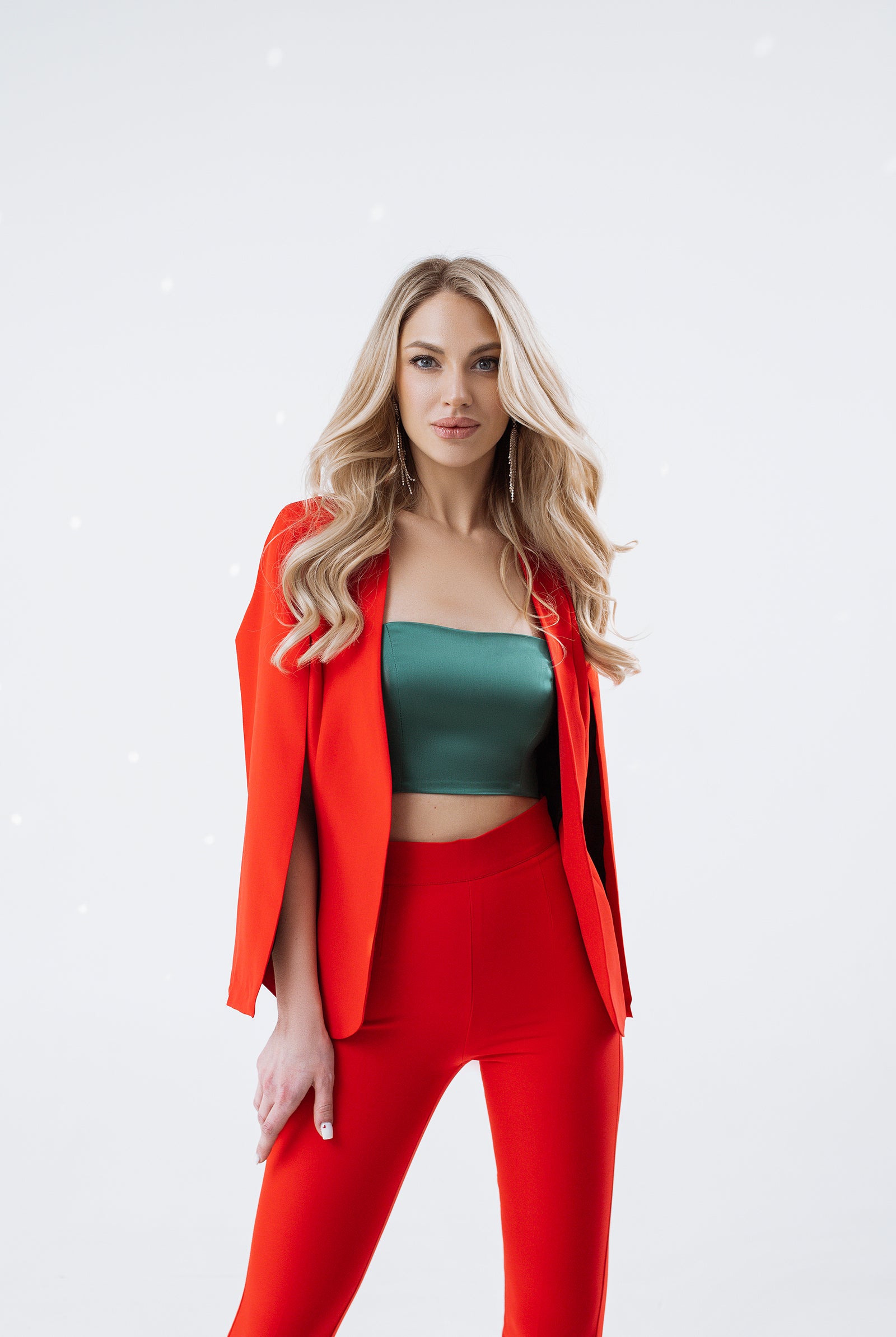 ELAGIA Red Slit Sleeve Suit 2-Piece styled on model - chic purple business suit women professional wear