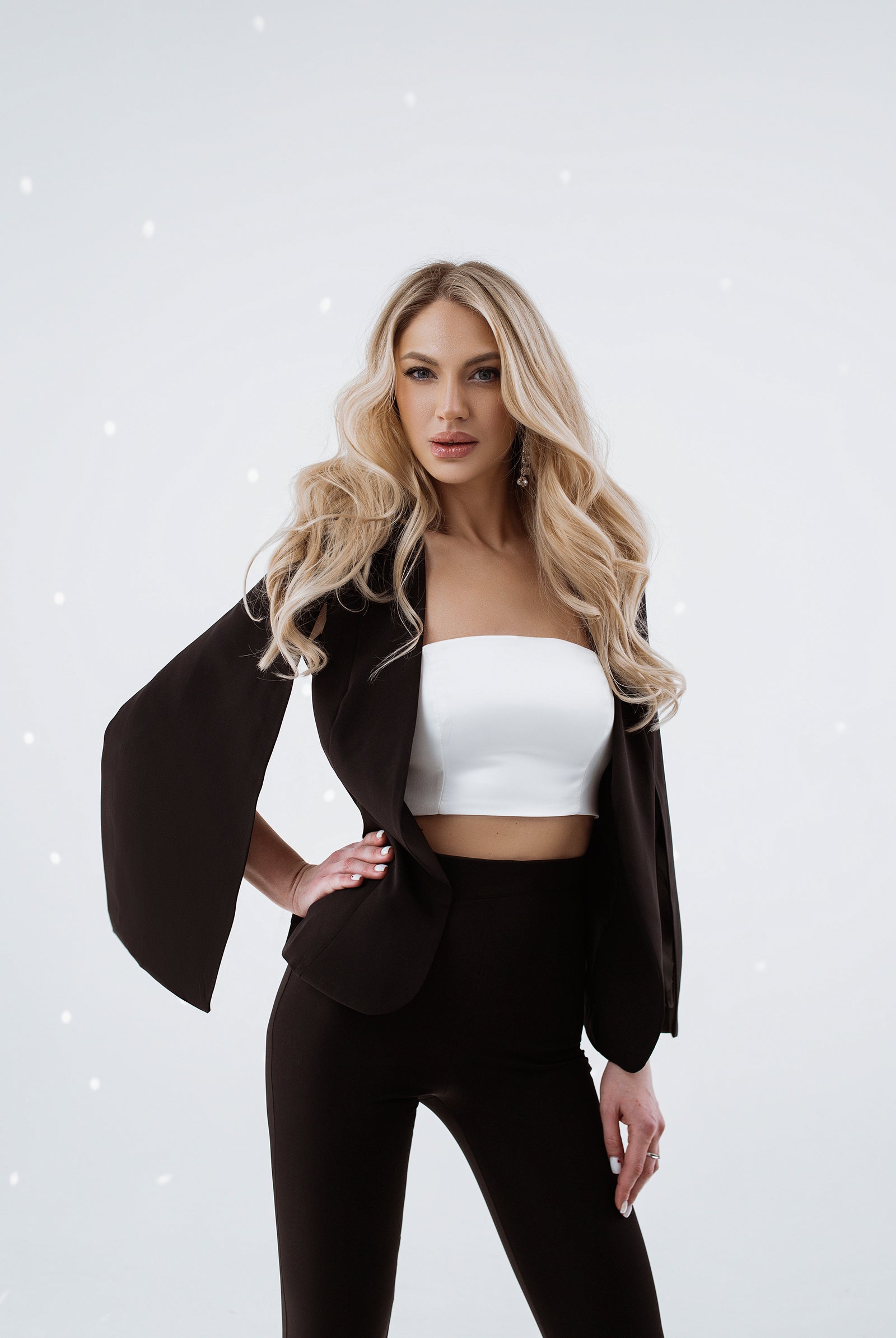 ELAGIA Black Slit Sleeve Suit 2-Piece worn styled - versatile purple business suit women option in black