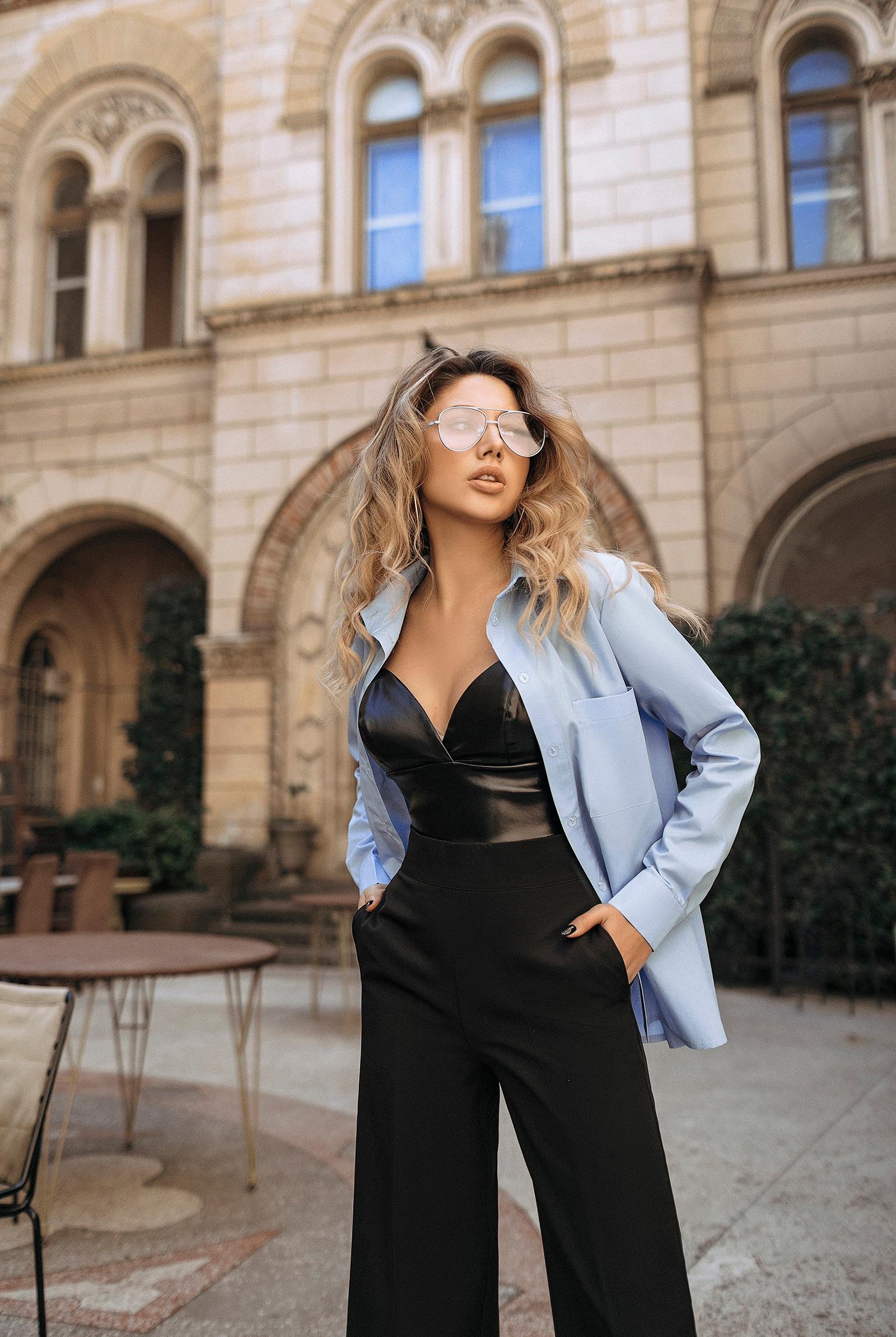 ELAGIA Grey Basic Shirt collar and button detail - close-up of grey professional blouse features
