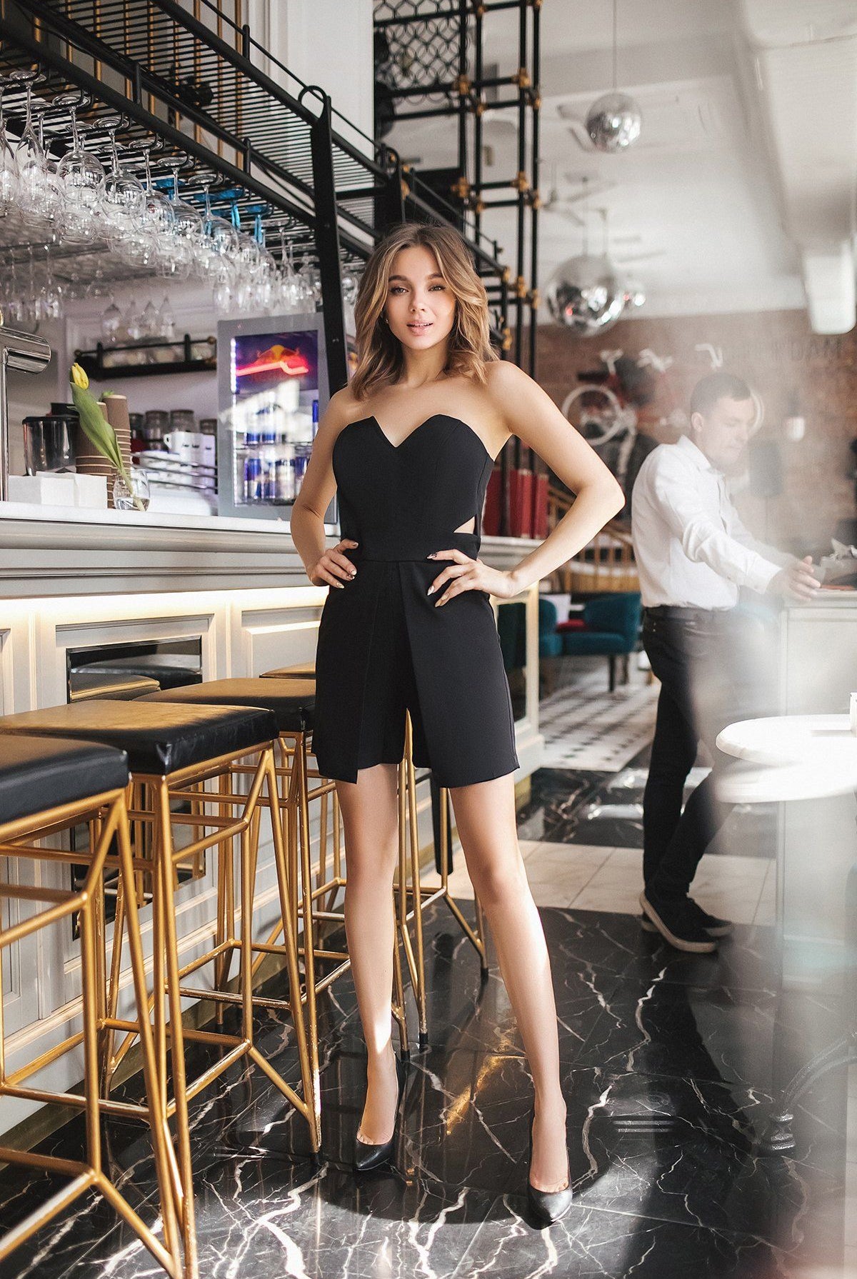 ELAGIA Black Sleeveless Jumpsuit back view - womens black suit inspired sleeveless jumpsuit