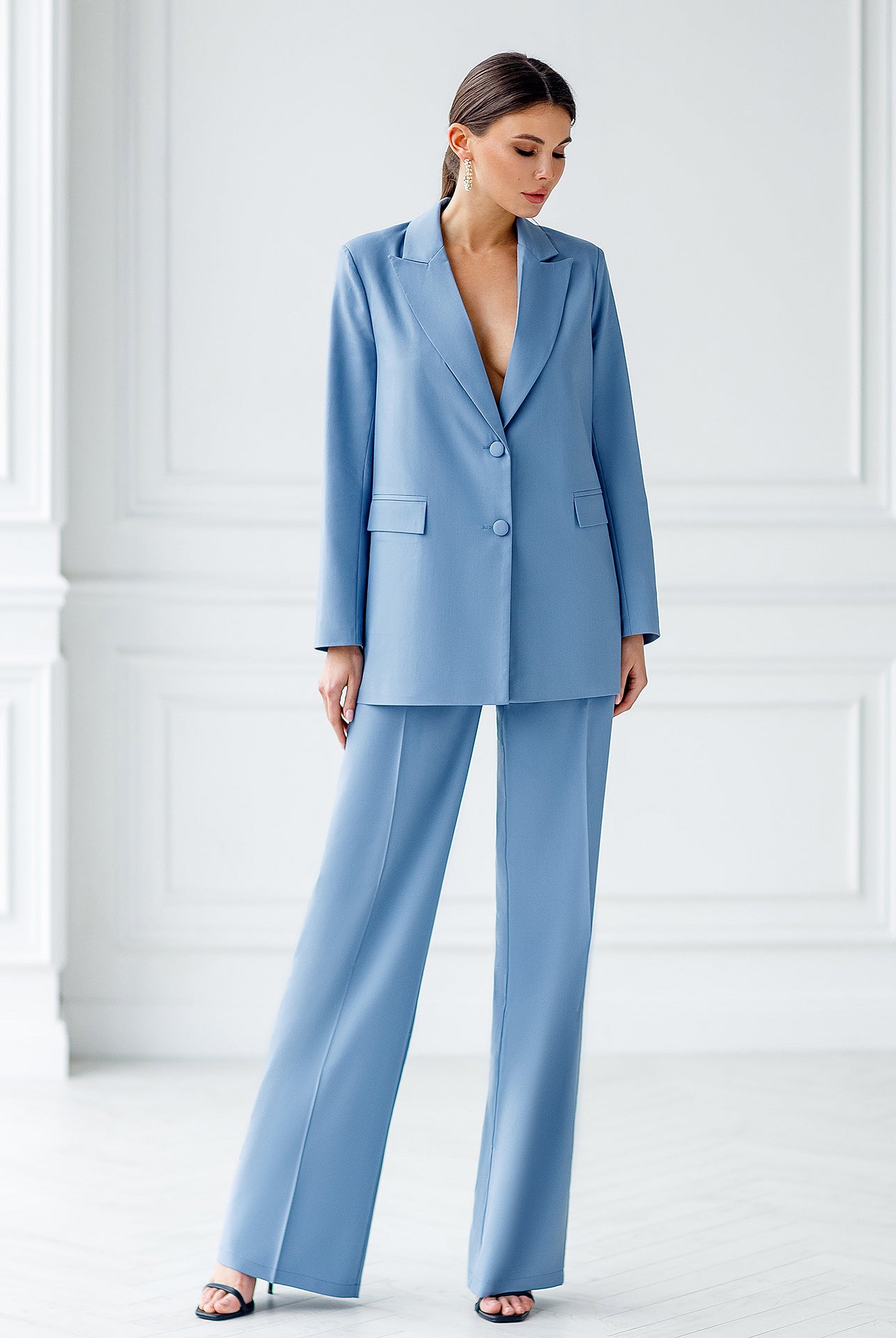 Grey-Blue Single-Breasted Oversized Suit 2-Piece - view 8 | ELAGIA