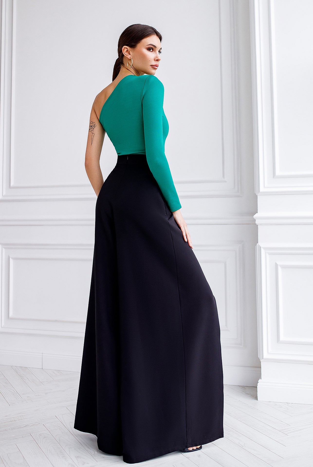 Green One-Shoulder Cut-Out Top - side view | ELAGIA