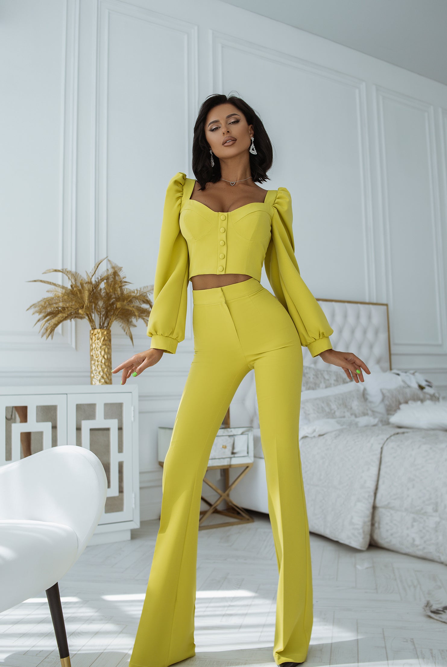 Green Sweetheart Top & Flared Pants 2-Piece Set
